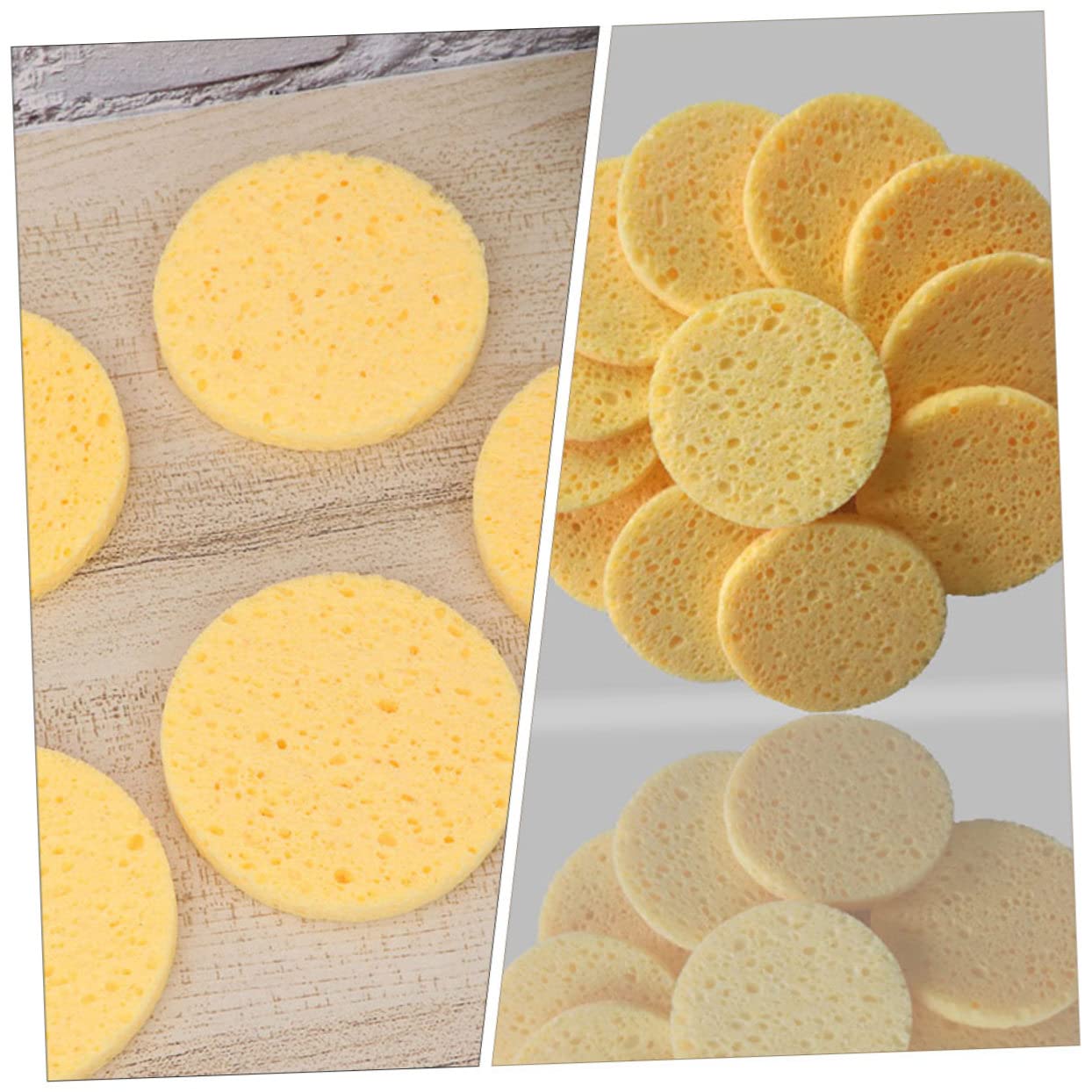 Kosmetikquaste Gelb, Abgerundet, Zellulose Schwamm | Make Up Werkzeug, Natürliche Wirkung, Spart Puder, 100 Stück Packung für Zuhause und Salon
