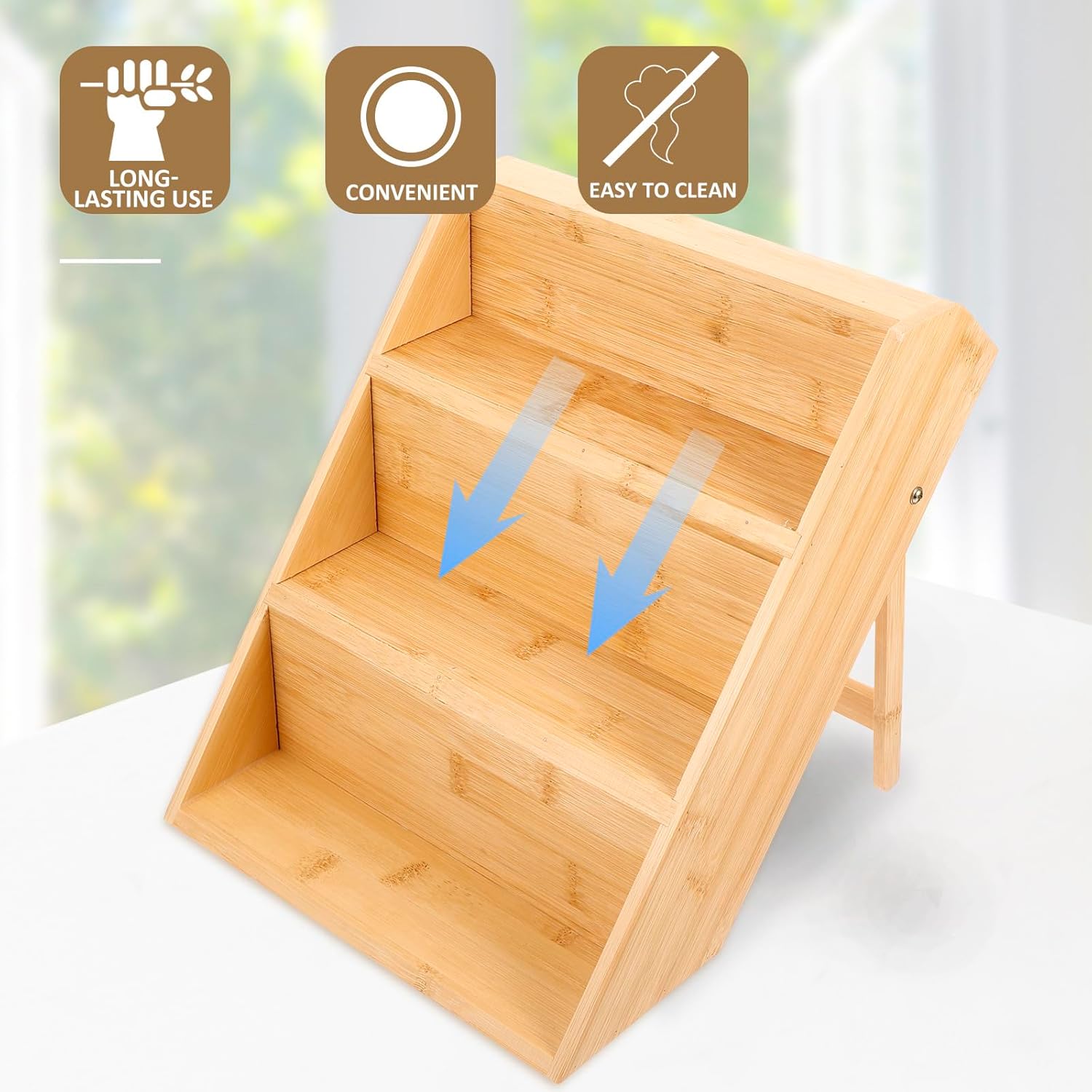 VALICLUD Spice Rack Organizer 3-tier Seasoning Storage Shelf Wooden Condiment Rack for Kitchen Cabinet Countertop Storage