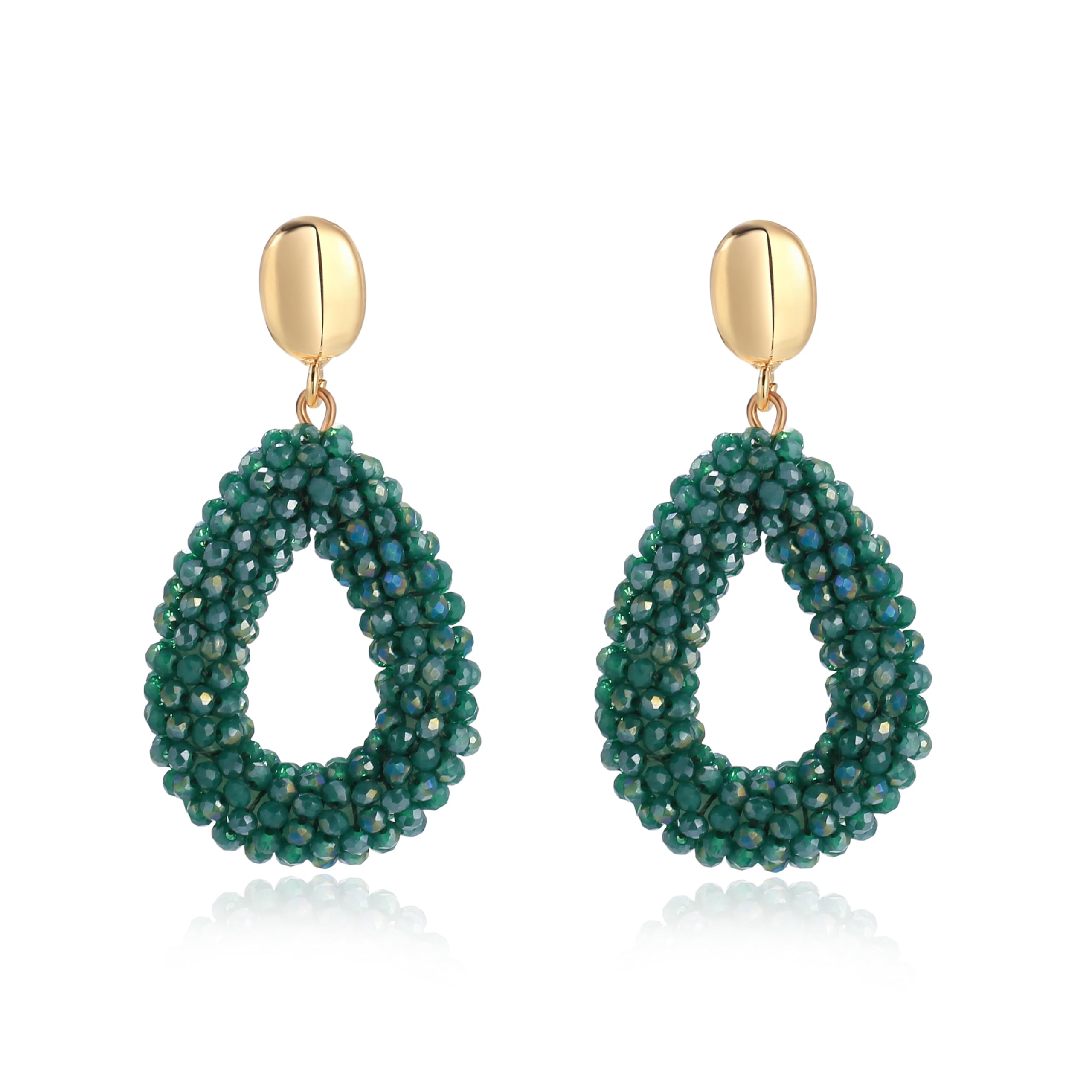 Kieferngrün Boho Ohrringe hängend für Damen,Tropfenförmige Reisperlen Leichte Ohrringe Eleganter Hingucker für Frauen Modischer Schmuck