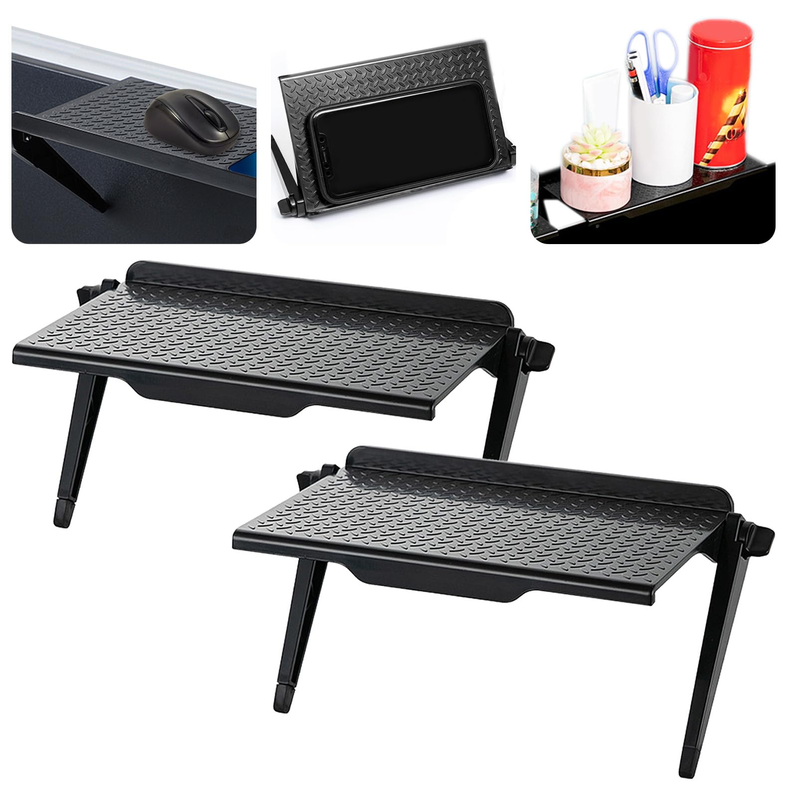 2 Pcs TV Top Shelf - Adjustable Screen Top Shelf, Computer Monitor Flat Panel Mount, Perfect for Cable Boxes, Media Boxes, Remote Controls, and Routers (11 X 22cm Black)