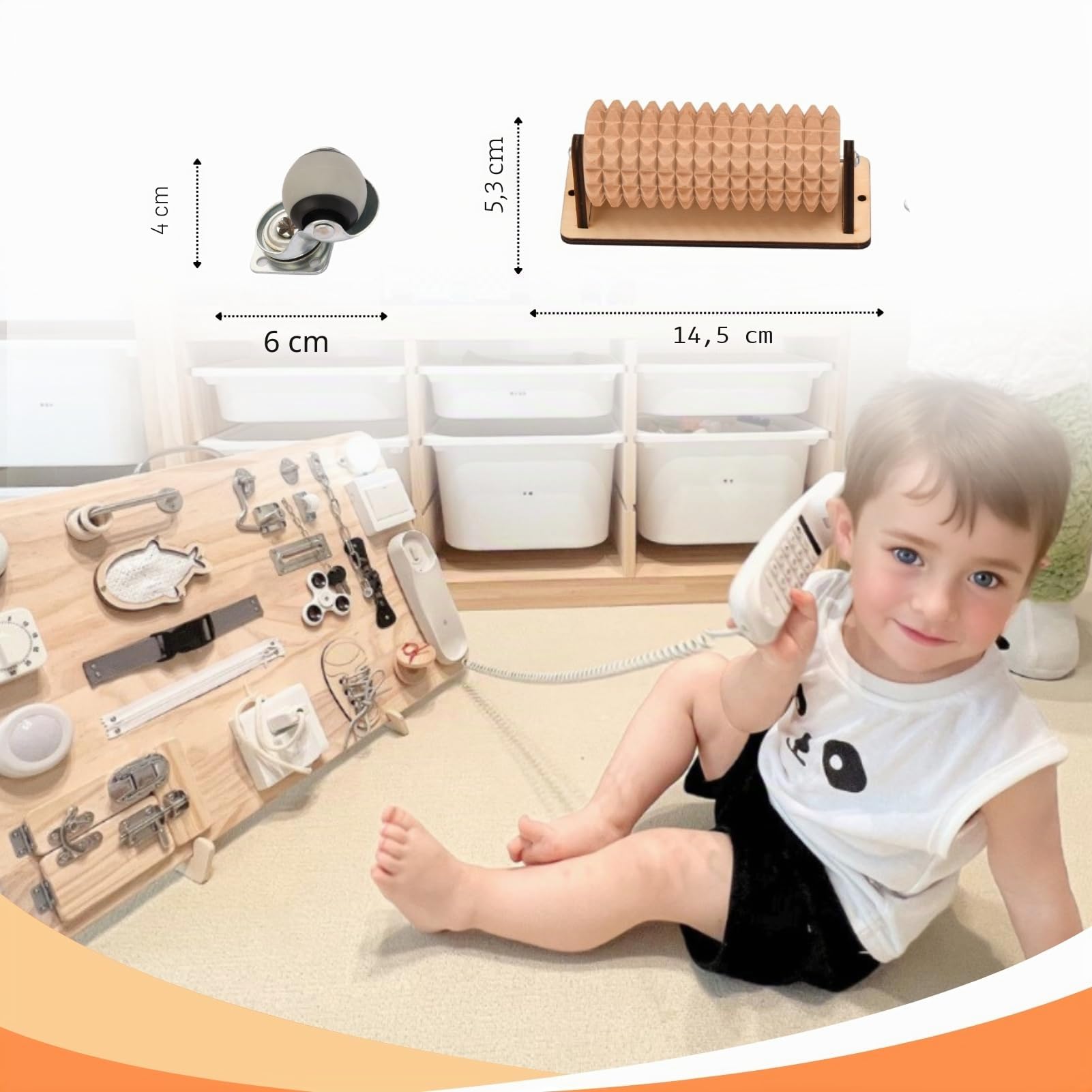Kit DIY 4 Pièces Pour Busy Board – Roues, Poisson à Sequins, Rouleau Bois, Perles – Accessoires Sensoriels Montessori