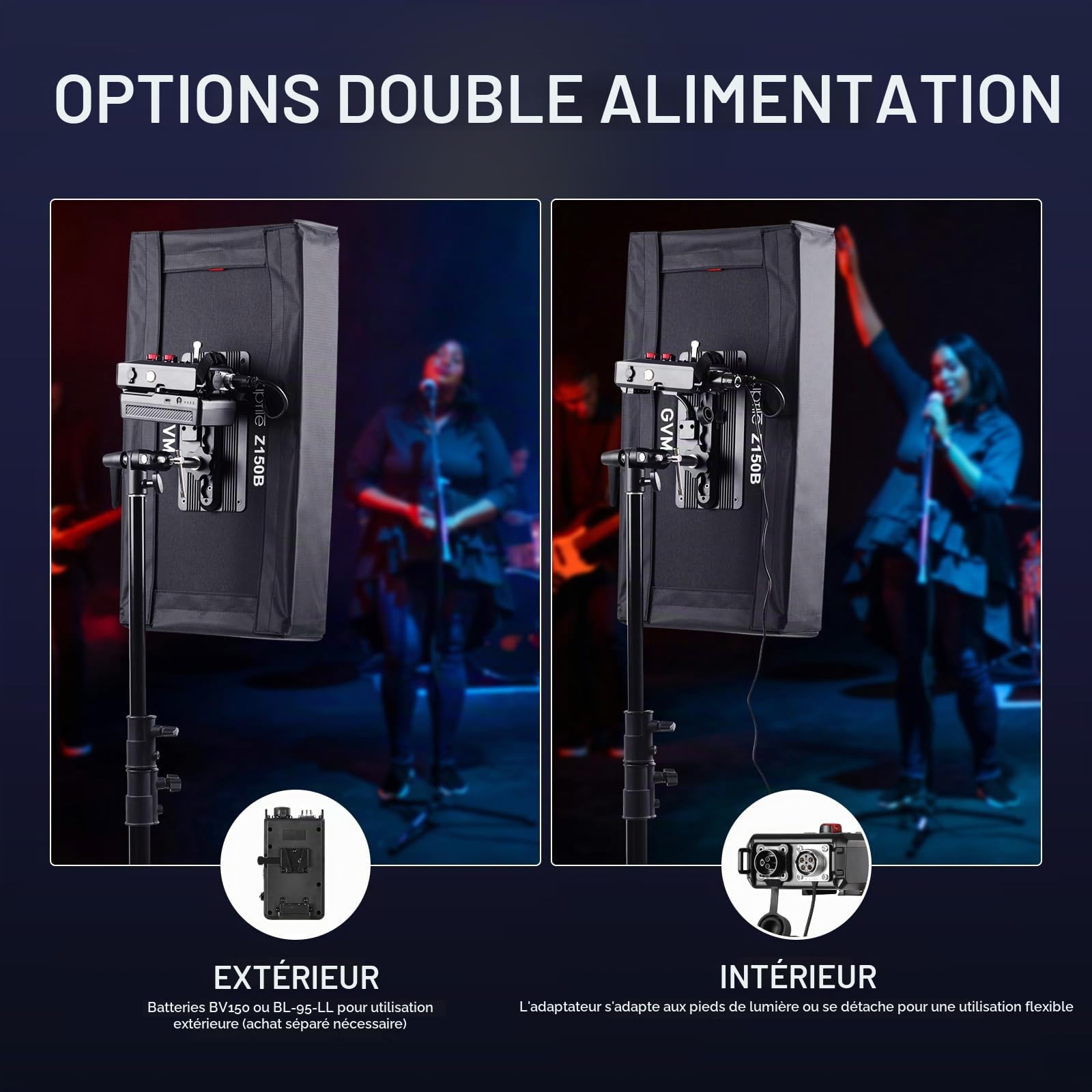 GVM ZipTile Z150B Lampe vidéo LED Flexible Bicolore 2700 K ~ 6800 K, 15500 lux/m 150 W, 12 Effets d'éclairage avec boîte à lumière Grille nid d'abeille, Prise en Charge par Application de contrôle