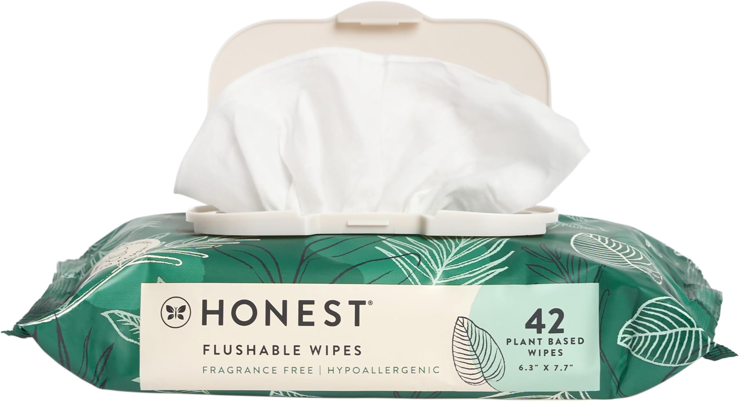 The Honest Company Hypoallergenic Flushable Wipes for Sensitive Skin, Tropical Leaves, 42 Count (Pack of 8)