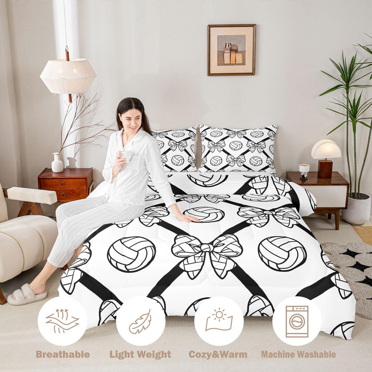 Homewish Podwójne zestawy pościeli do siatkówki - estetyczna kokarda zestaw kołdry piłka sportowa kołdra zestaw - diamentowa krata wzór geometryczna kratka bez przykrycia kołdra