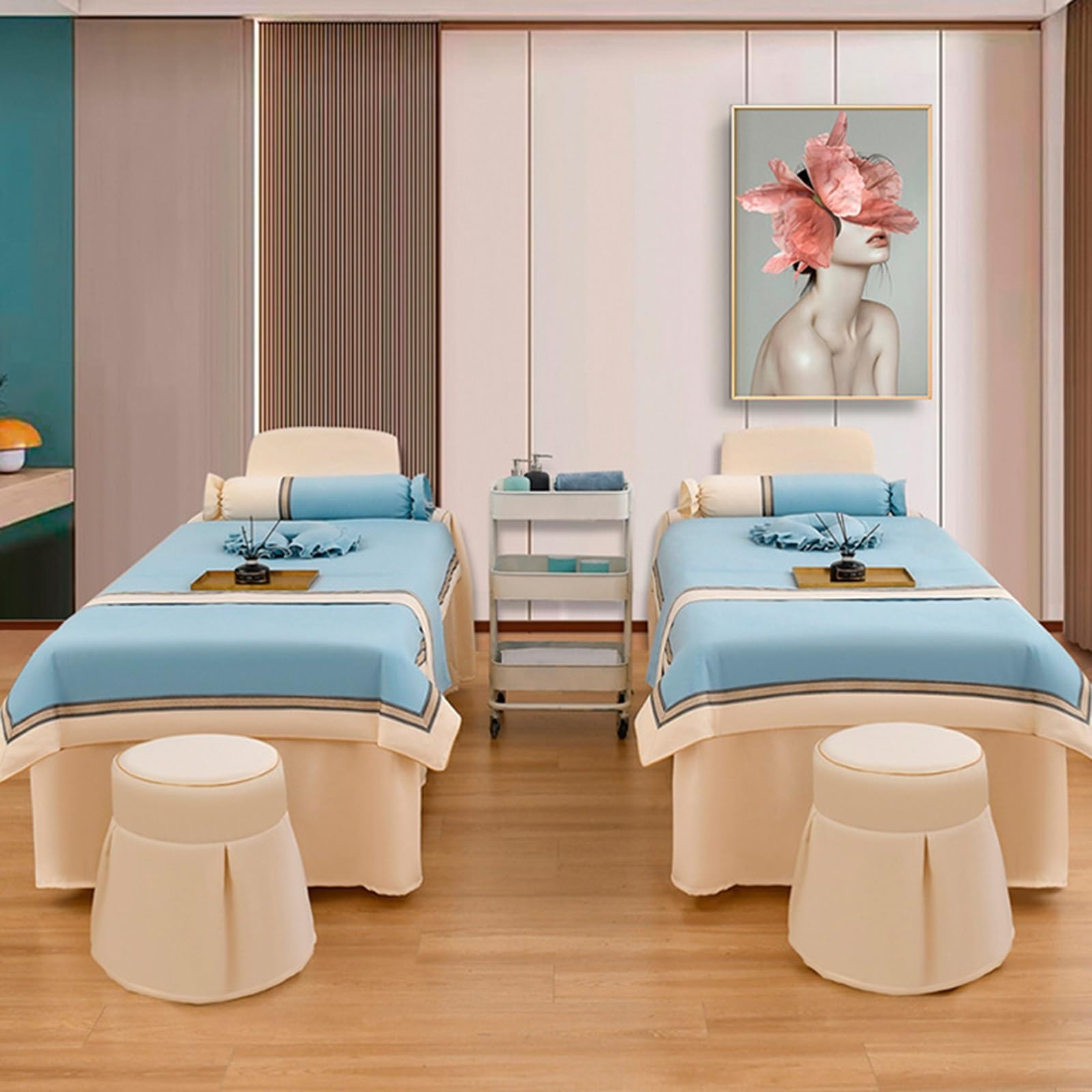 Spódnica do masażu z otworem 4-częściowy zestaw pościeli z mikrofibry miękkie bawełniane narzuty do spa poszewka na poduszkę i dopasowana poszewka na stołek (szary, 185 x 80 cm (73 x 31 cali))