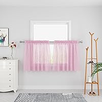 Vista 8 de UPOPO Paneles de Cortina Beige Pequeños Cortinas Transparentes de Gasa de 16 Pulgadas de Largo Cortinas de Cocina de Voile con Textura de Lino