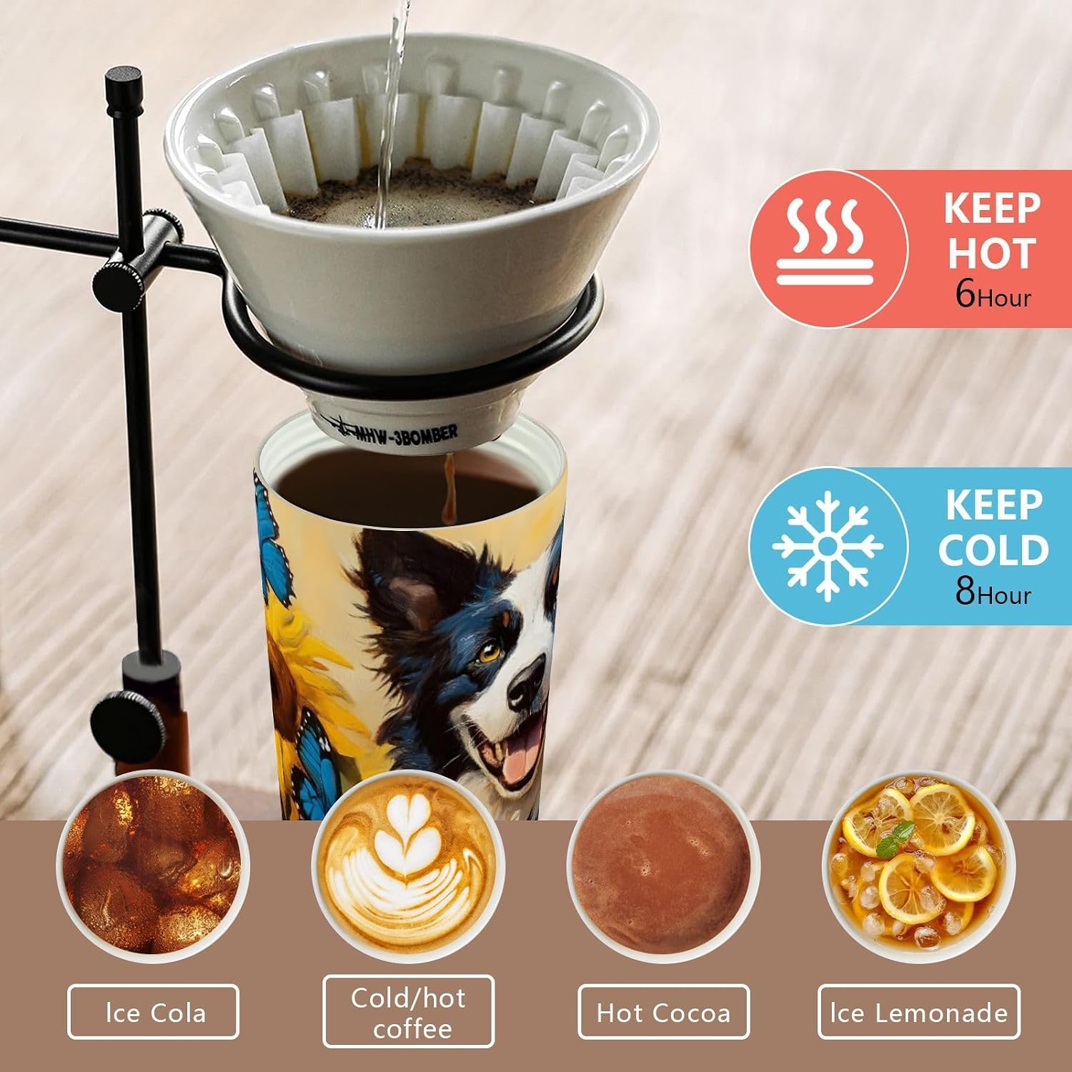 Australian Cattle Dog Cute Insulated Coffee Mug with Straw & Flip Lid, 16.9oz Iced Tumbler Cup, Double Wall Vacuum Leak-Proof Mug for Travel Office