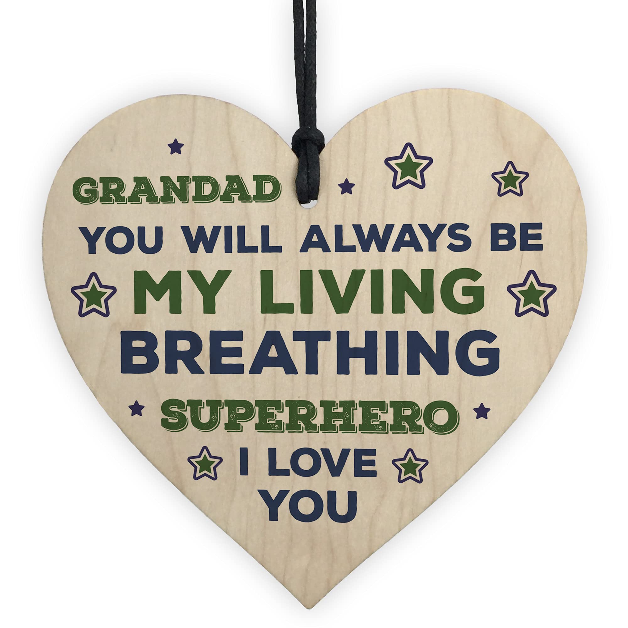 Red Ocean Superhero Grandad Wooden Heart Gift For Birthday Fathers Day Novelty Gift For Grandad Gift For Him