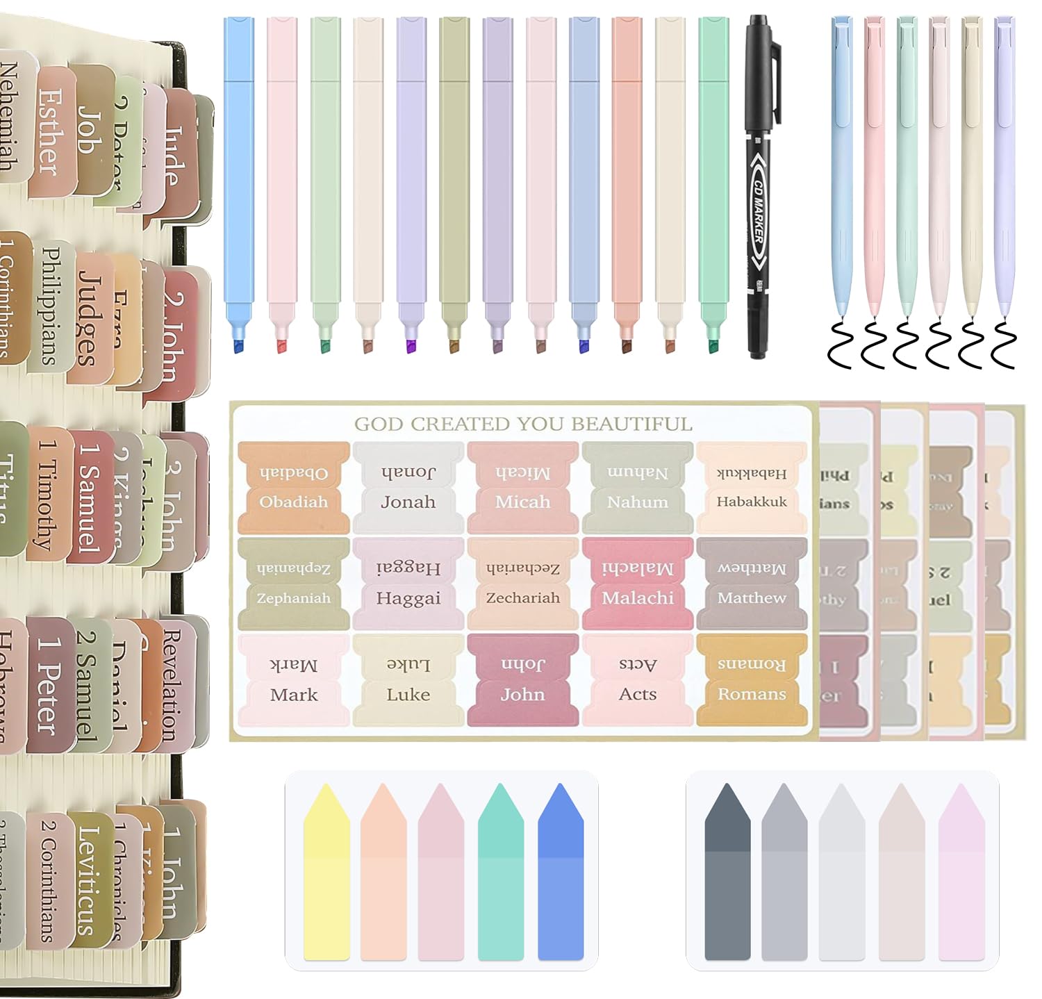 Lubsmuns Bible Journaling Kit,12 Bible Highlighters and Pens No Bleed, Bible Study Supplies include Pens Bible Tabs and Sticky Notes (26)