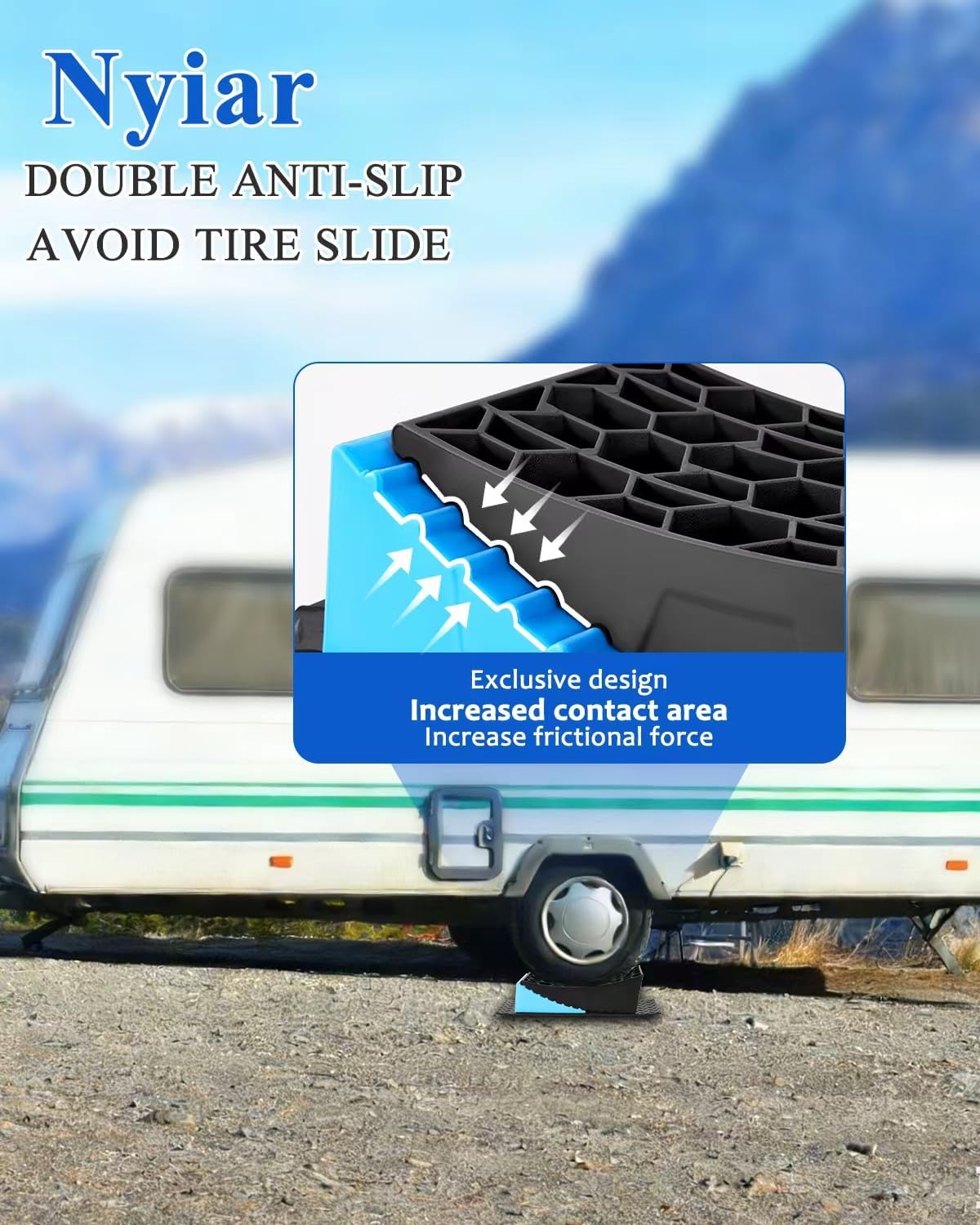 RV Leveling Blocks Kit, Heavy Duty Camper Leveling System, Travel Camper Leveler RV Leveling Blocks Ramp with Anti-Slip Mats & Carrying Bag for Trailer, Motorhome, Dual Axle Trailer 2 Pack