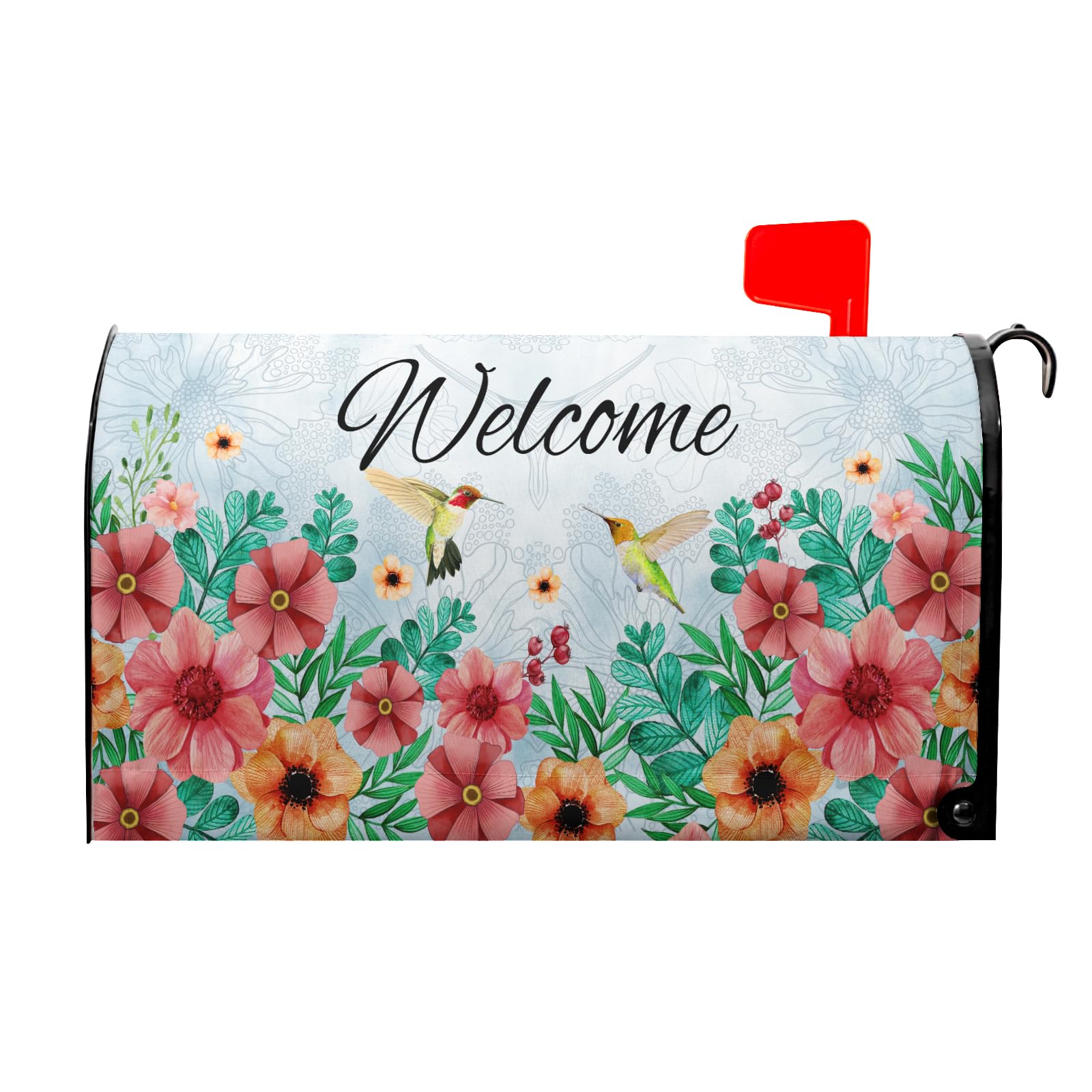 Spring Hummingbirds Magnetic Mailbox Covers Spring Blooming Flowers Welcome Mailbox Covers Magnetic Standard Size 25.5x21inch Spring Decor Post Letter Box Mailbox Cover Wraps for Home Garden Yard