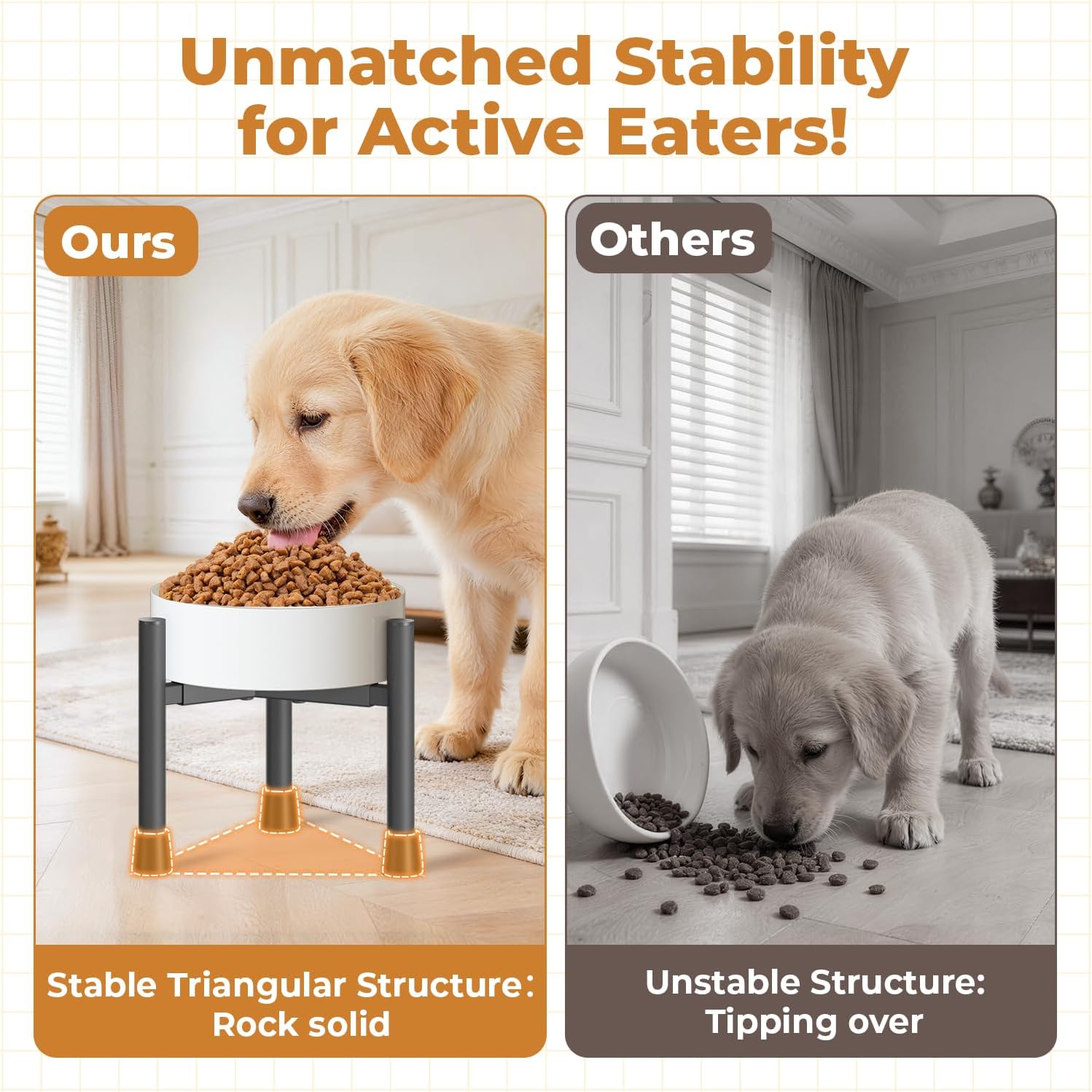 Oppro Single Elevated Dog Bowl Stand for Small Medium Breed, Adjustable Width 6-10in, 10in Tall Non-Slip Metal Raised Puppy Food Feeder Water Holder, Fits Various Size Ceramic Stainless Steel Pet Bowl