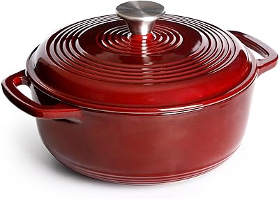 NUTRIUPS Enameled Cast Iron Dutch Oven Pot with Lid Heavy Duty Casserole Dish 3-Quart (Cranberry)