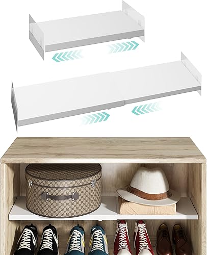 Paquete de 2 estantes organizadores de tensión de armario expandibles, estante de tensión de metal resistente, armario ajustable para armarios,