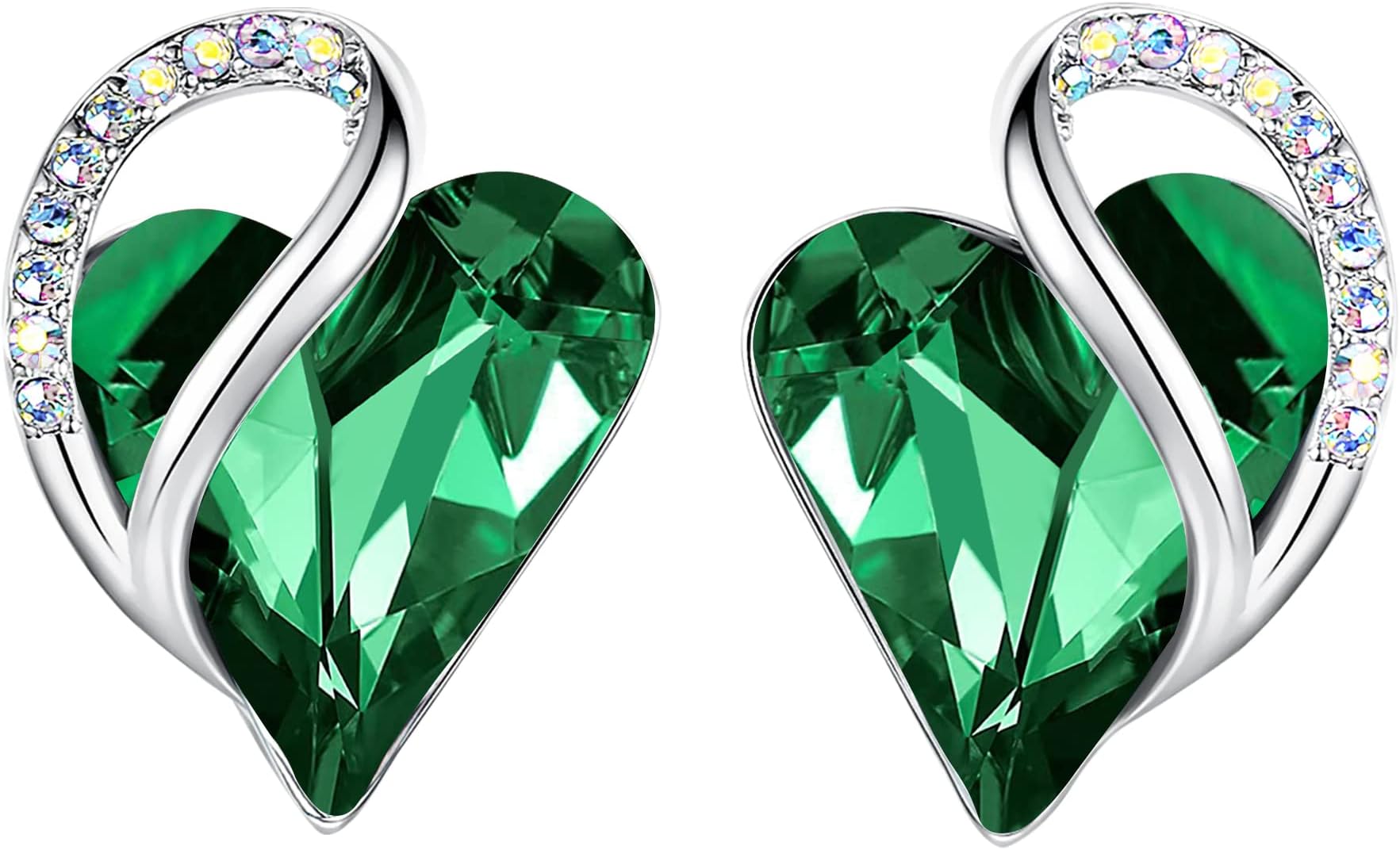 Infinity Love Heart Earrings for Women, Birthstone Crystal Earrings with Healing Stones, Silver-tone Crystal Stud Earrings, Allergy-Free Jewelry Gift for Women with Gift Box