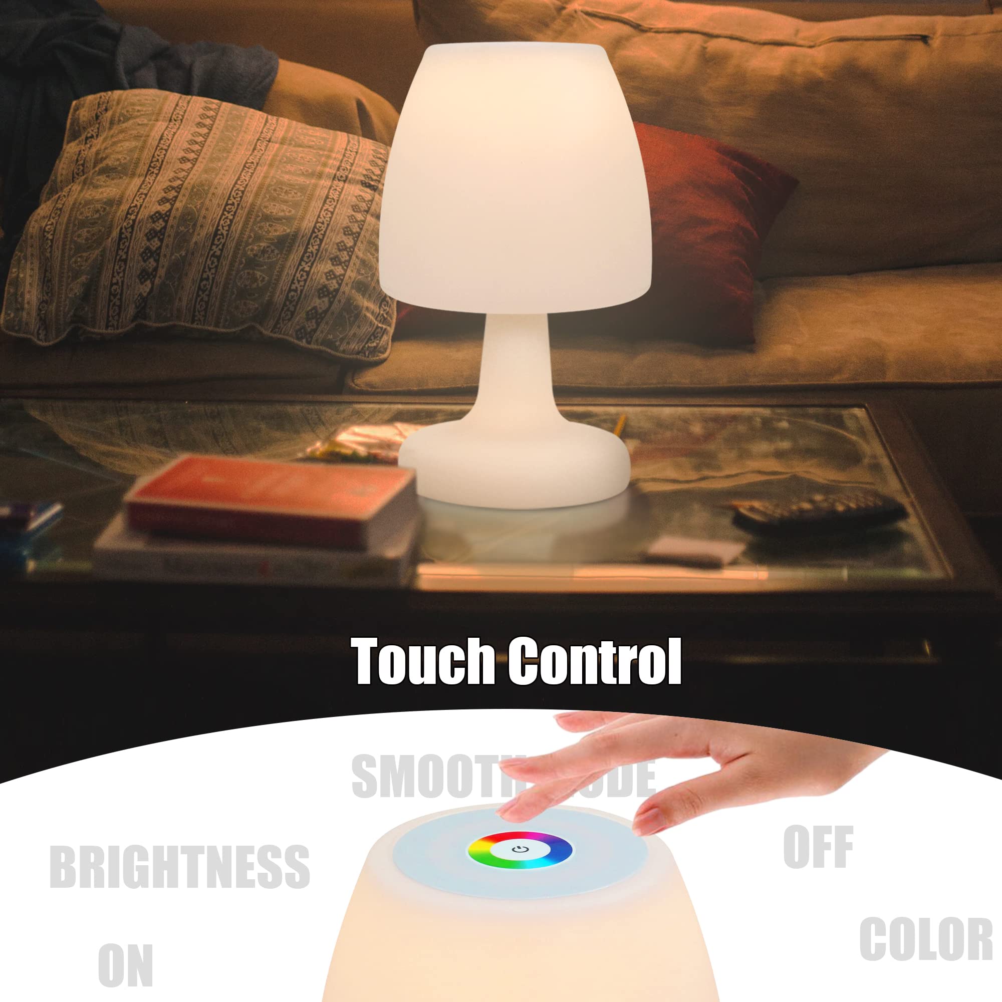 MALUX Lampada senza fili 8 colori Controllo Touch bianco latte, lampada ricaricabile esterni IP54 & interno, decorazione idealee per casa, Hotel Tavolo da pranzo e giardino