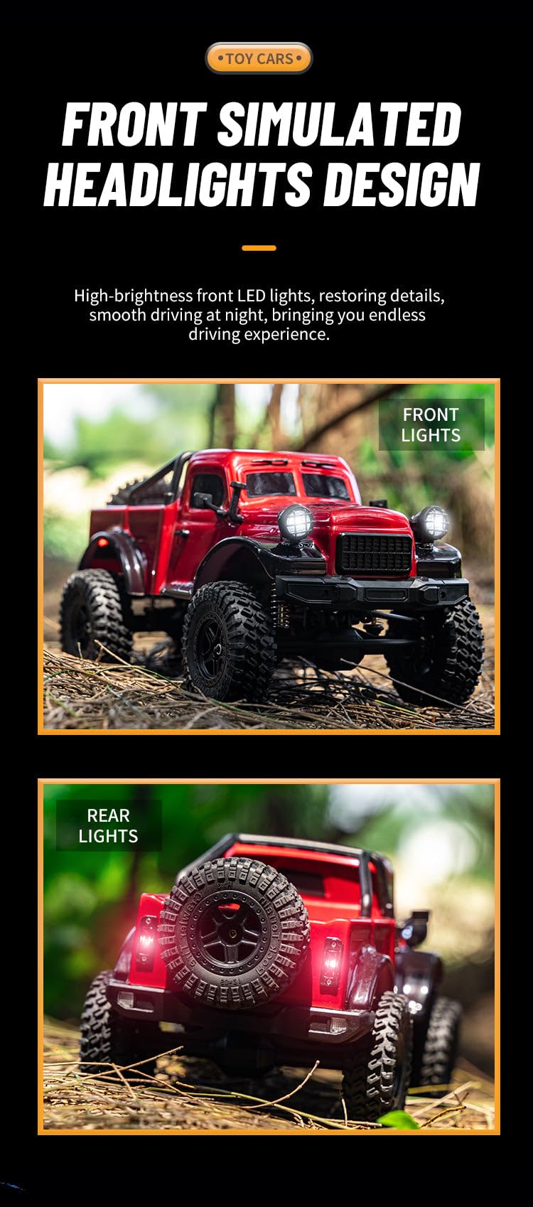 Actualia 1/18 Scale RC Crawler Truck - 2.4G 4WD Rock Crawler With LED Lights, 12KM/H, RTR