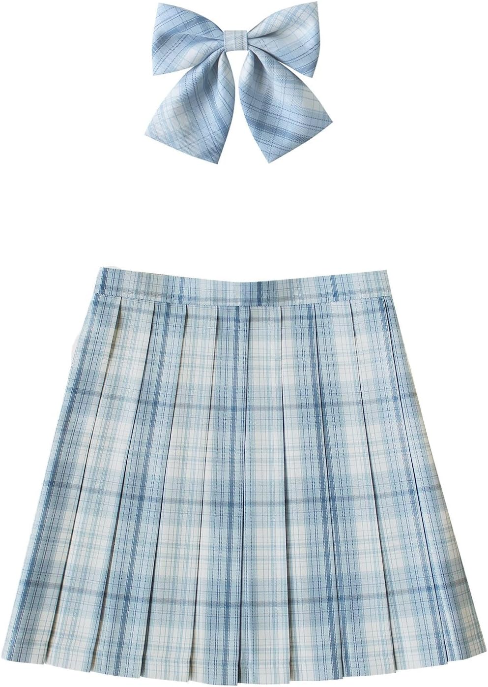 Women's Girls Plaid Pleated Adjustable Waist High Skirts with Bow Ties Set