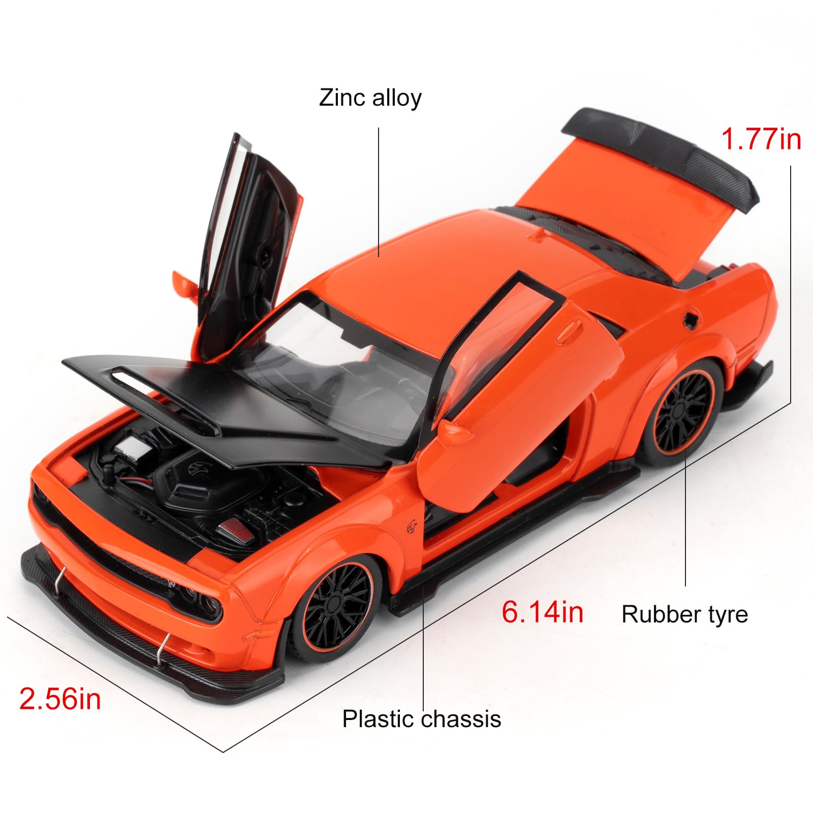 1/32 Dodge Hellcat Model Cars,Diecast Alloy Toy Car with Sound and Light Functions, Collectible Pull Back Vehicle - Image 2