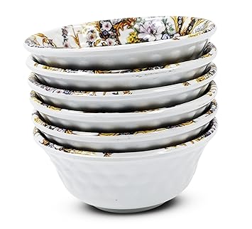Kitchen Royal Floral Melamine Vegetable Bowl Set of 6 Bowls, White Royal Floral Design Vegetable Bowl (4.7 inches, 6 Pieces, 230ml Each)