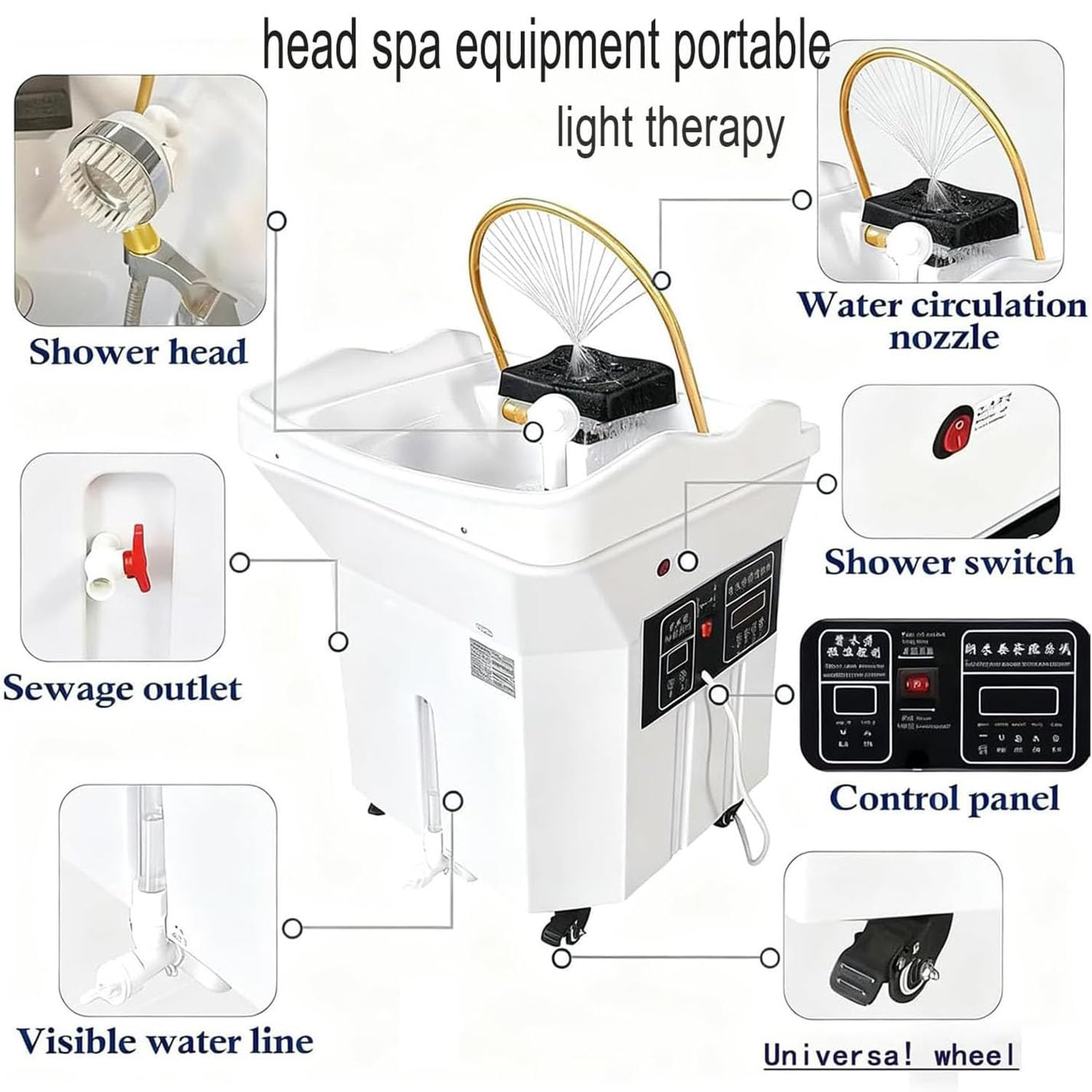Generisch Japanische Head-Spa-Ausrüstung Head Spa Geräte mit 60l Wassertank Thermostatische Shampoo-Becken Wasserzirkulation Mobiles Geeignet für Head Spas und Friseursalons