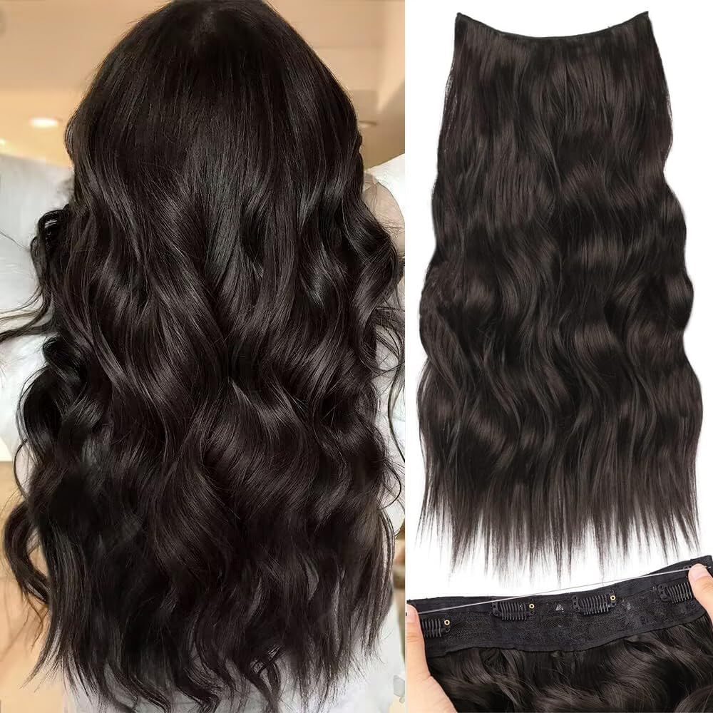 PORSMEER 20inch Long Black Hair Extension with Transparent Invisible ...