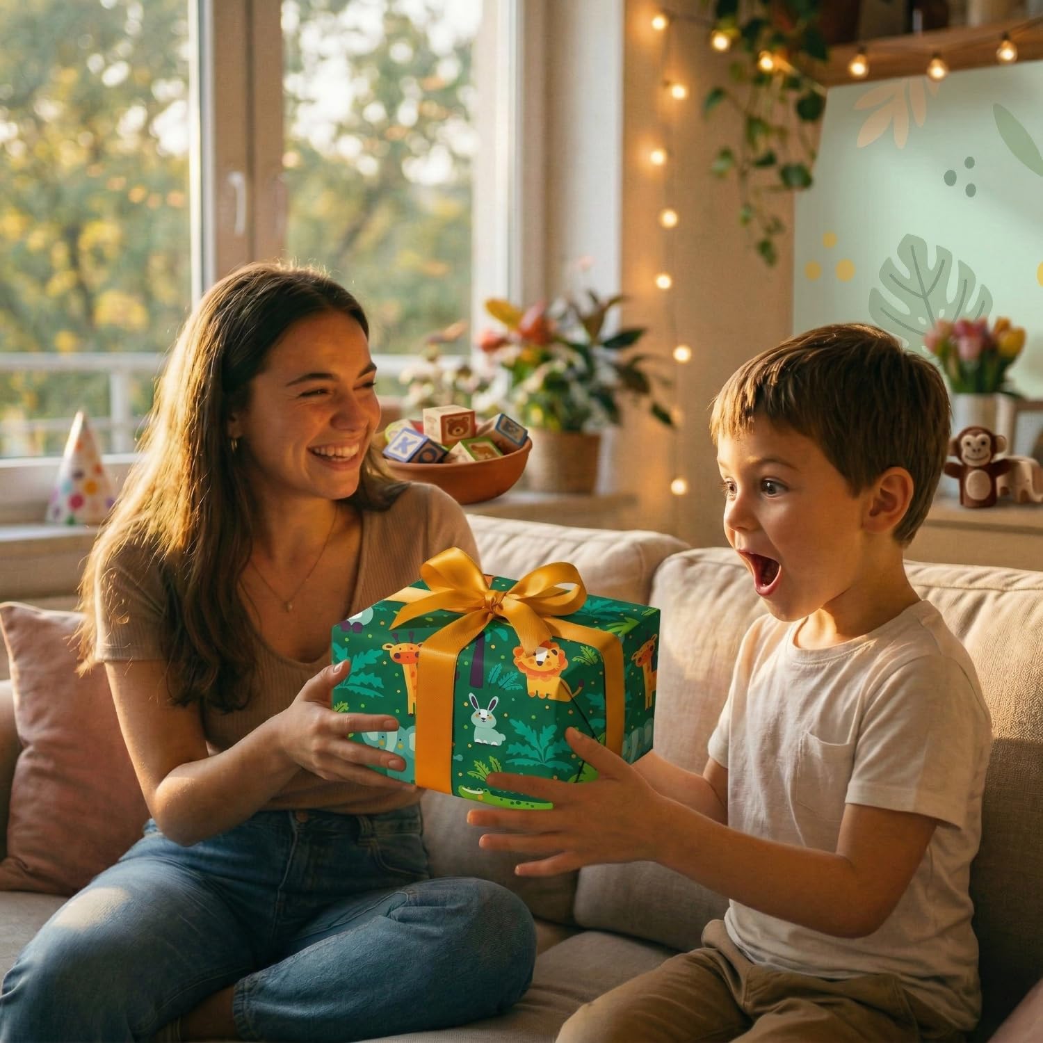 Rouleau papier cadeau enfants jungle 62 cm x 80 m, résistant, anniversaires – FP Fiesta Paper
