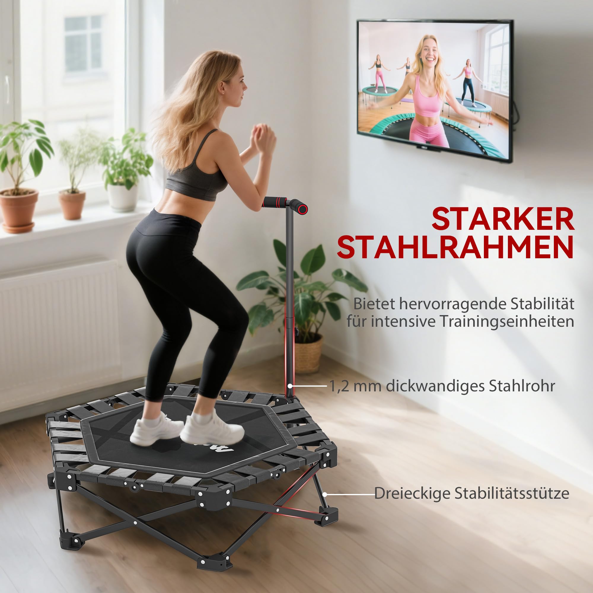 SPORTNOW Trampolino fitness pieghevole, Ø 104 cm, mini trampolino con meccanismo di piegatura rapida, 3 posizioni, regolabile in altezza, borsa di trasporto, trampolino, 120 kg, per interni ed esterni