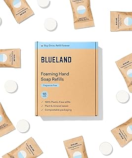 BLUELAND Foaming Hand Soap Refill Tablets, 10-Pack, Fragrance Free, Eco Friendly Cleaning Products, 10 x 9 Fl oz