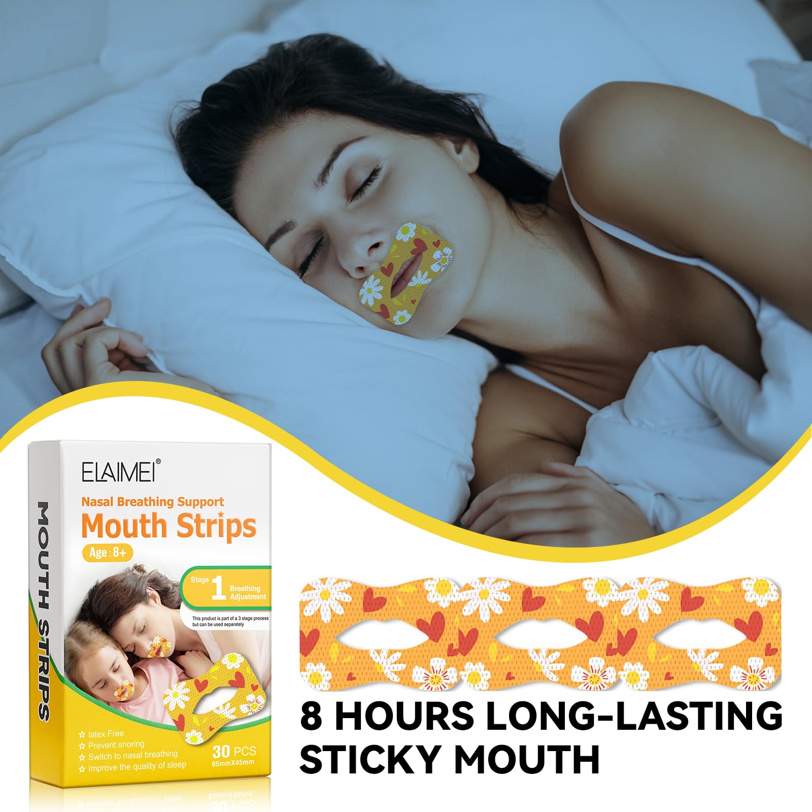 Cinta Bucal para Dormir, Tiras Bucales Antirronquidos, Tiras para Dormir Antirronquidos, Cintas Anti Ronquidos, Mejora La Calidad Del SueñO Y Reduce La RespiracióN Por La Boca Y Los Ronquidos