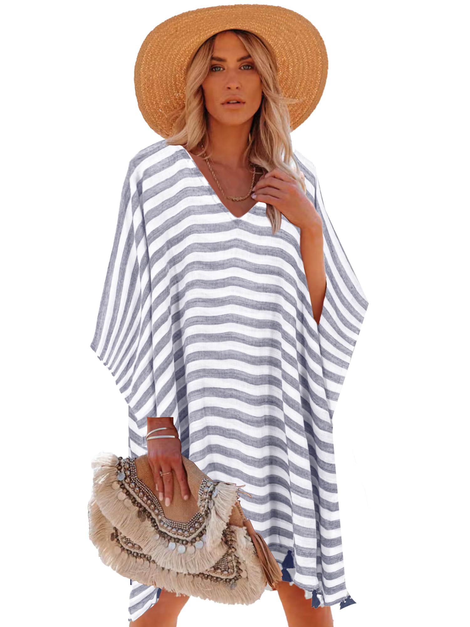 Moss Rose Women's Swimsuit Cover up Beach Kaftan for Bathing Suit with Floral Pattern