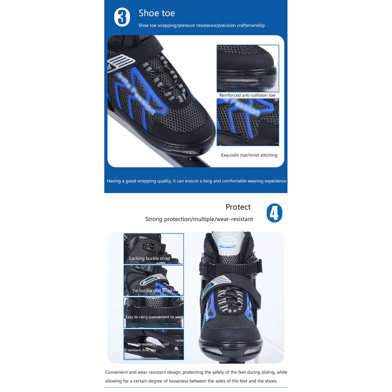 Patins de Patinage réglables,Chaussures de Patinage sur Glace pour Femme,Homme,Patins à Glace Artistiques,système de laçage Rapide et Boucle Push-Lock,pour débutants et avancés Jusqu