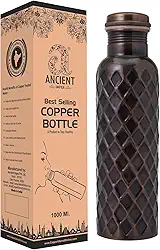 Garrafa de água de cobre puro 950 ml (acabamento diamante antigo premium) | Garrafa de cobre ayurvédica para benefícios à saúde | Garrafa de bebida à prova de vazamento, sem juntas e ecológica para