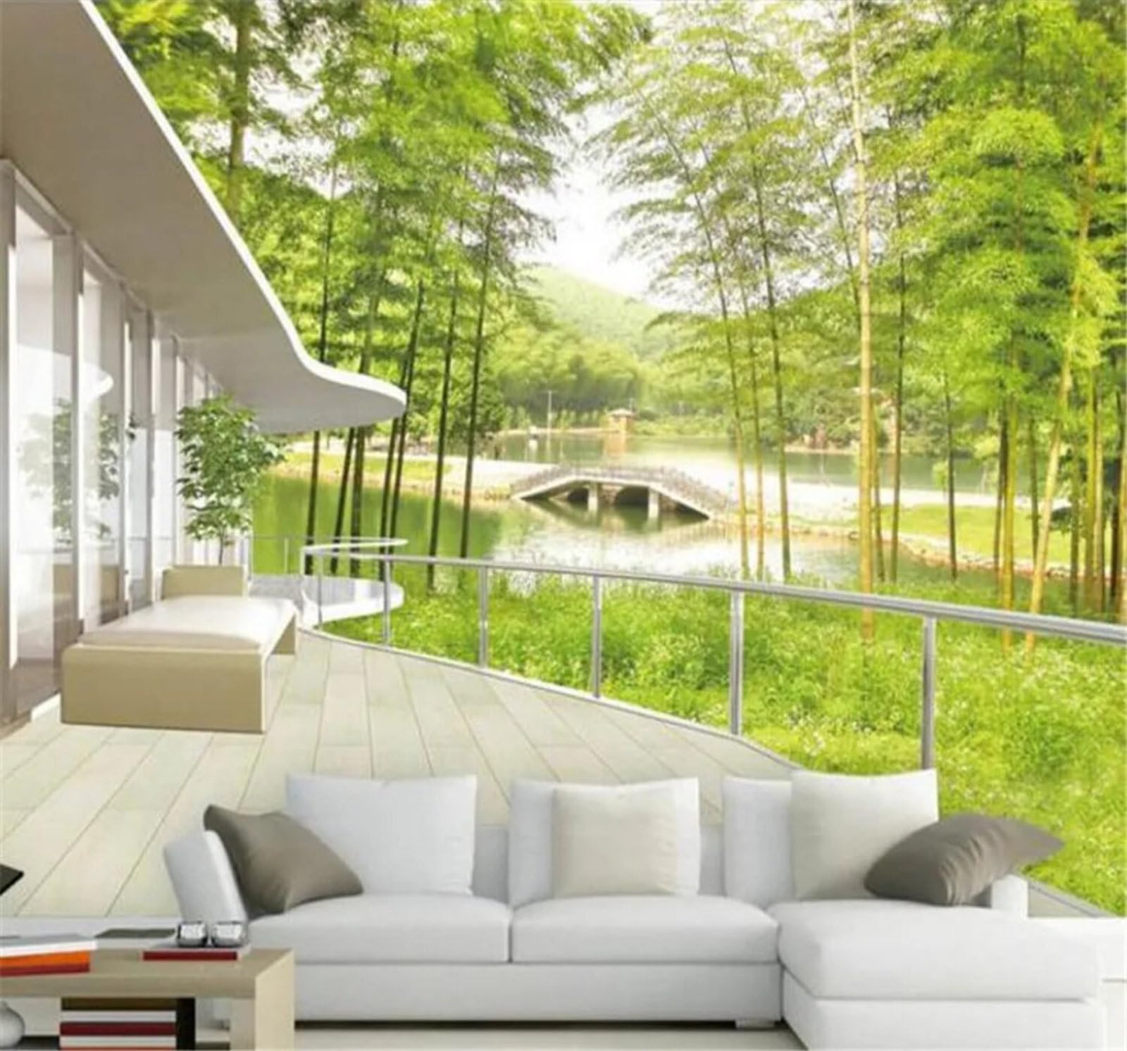 Xlming 250Cm×170Cm(B×H) Fresh Green Bamboo Grove Architecture River 3D Wallpaper Luxury Home Dining Decor Paste Sofa Living Room The Wall For Bedroom Mural-250Cm×170Cm