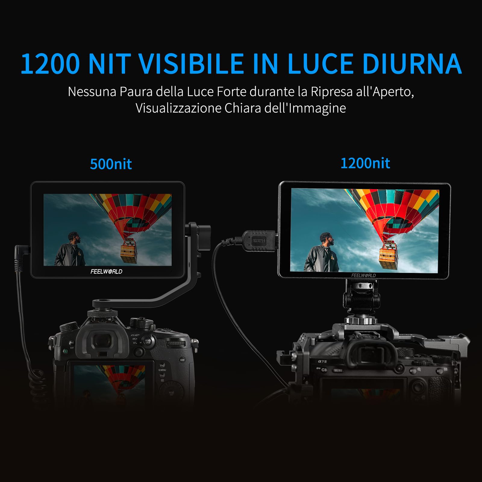 FEELWORLD P6XL Monitor per fotocamera con batteria integrata, 6 pollici 1200 nit touchscreen monitor da campo DSLR con forma d'onda 3D LUT HDR 4K HDMI e involucro in alluminio