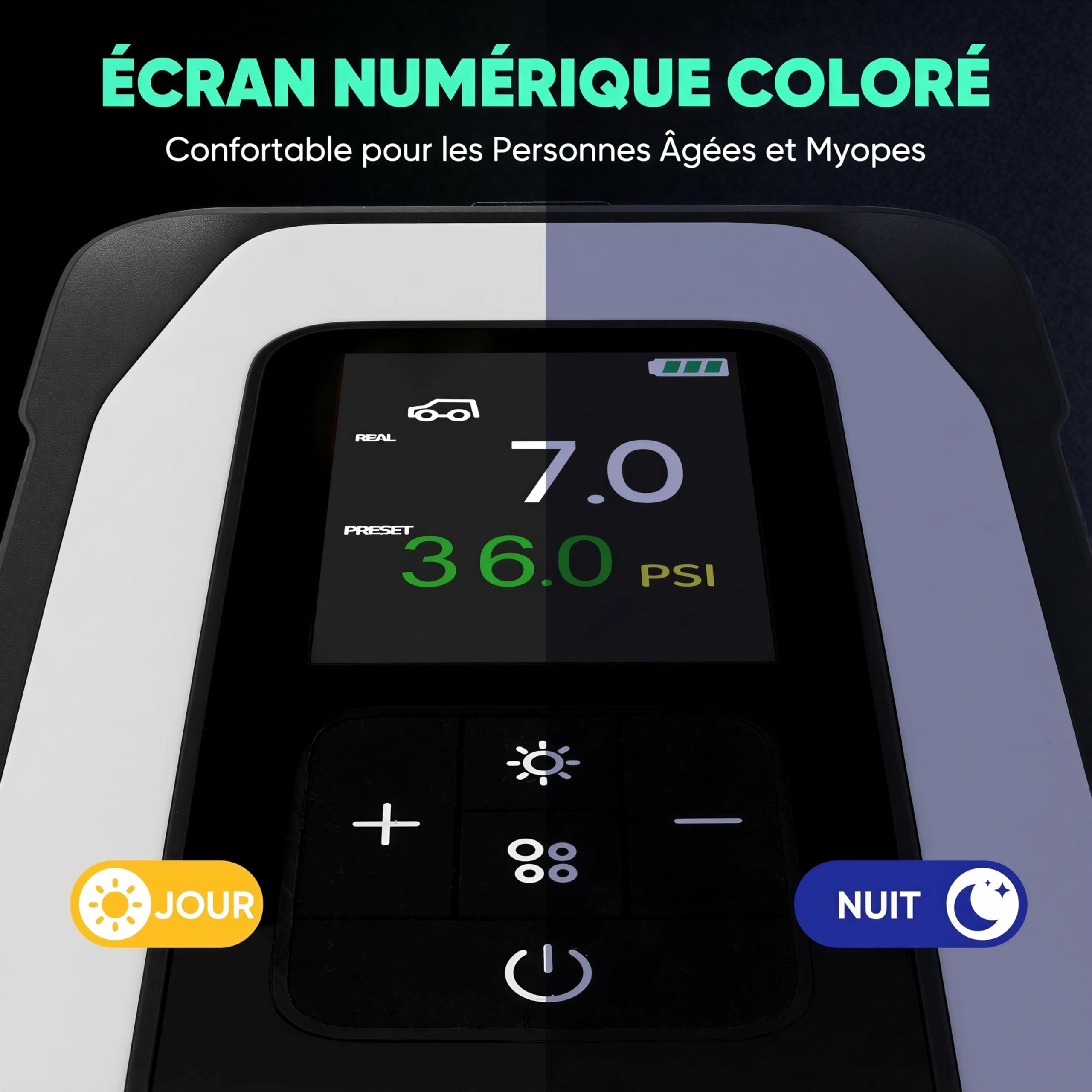 BY01 Inflador de neumáticos portátil compresor de aire para neumáticos grandes, bomba de aire inteligente con doble cilindro, Clourful Digital Sceen, Atuo Stop, 150PSI eléctrico 16000mAh inalámbrico