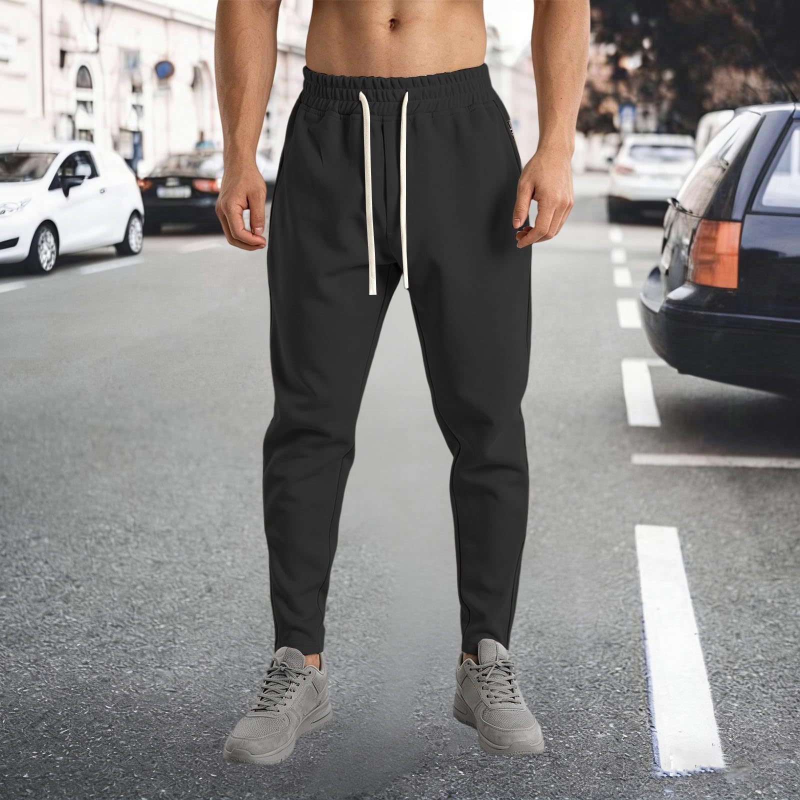 Generico Pantaloni Uomo Sportivi,Pantaloni da Jogging da Slim Fit con con Zip per Abbigliamento Casual Pantaloni Moderni con Polsini Affusolati per Streetwear Quotidiano