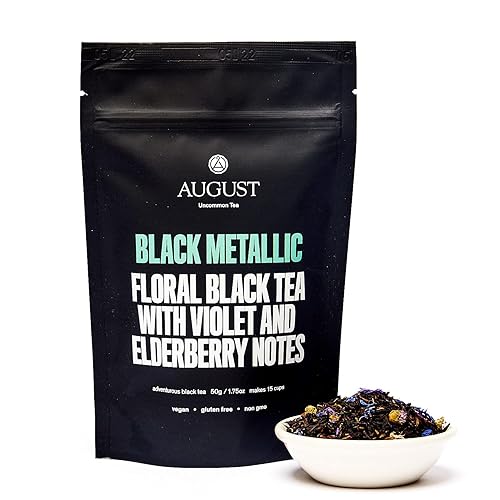 August Uncommon - Té de hojas sueltas - Negro metálico - Té negro violeta y saúco - Té caliente y helado - Natural - Bolsa de 1.8 oz (50 g) hace