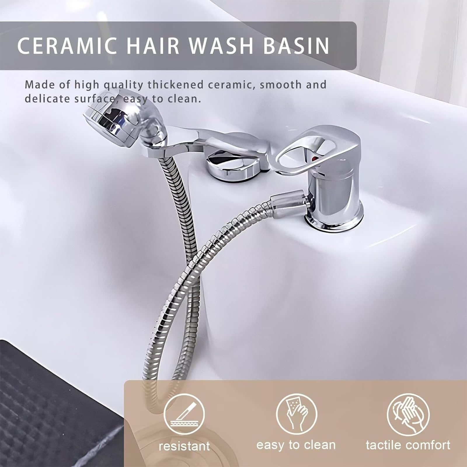 Bac À Shampoing de Coiffeur, Un Lit de Shampoing Spécial pour Salon de Coiffure, Bac À Shampoing Semi-Allongé À Chasse d'eau Haute Pression en Céramique, Idéal pour Les Salons de Beauté.