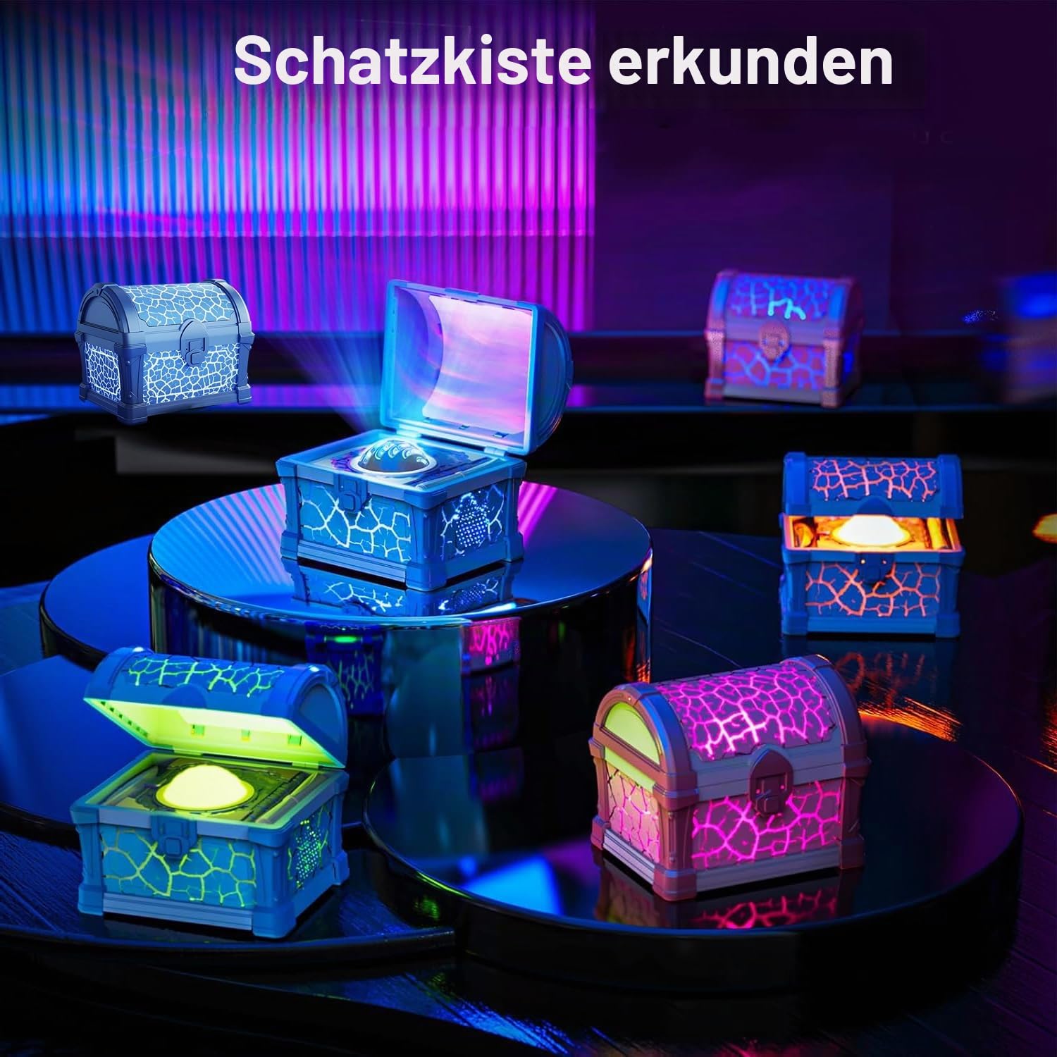 Sternenhimmel Projektor Schatzkiste Nordlicht Lampe, Galaxy LED Nachtlicht Projektor mit 8 White Noise, Lautsprecher, Timer und Fernbedienung, Polarlicht Lampe für Schlaf- Gaming Zimmer Geschenke,Blau