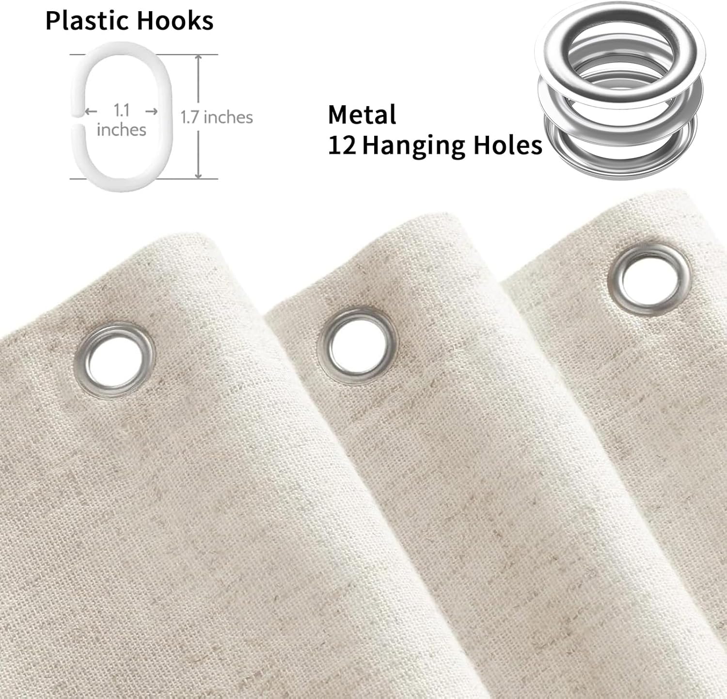 Extra Long 96 Inch Linen Shower Curtain Cream, Fabric Boho Farmhouse Shower Curtains for Bathroom Cotton Natural Cloth Liner Set 72" W x 96" L