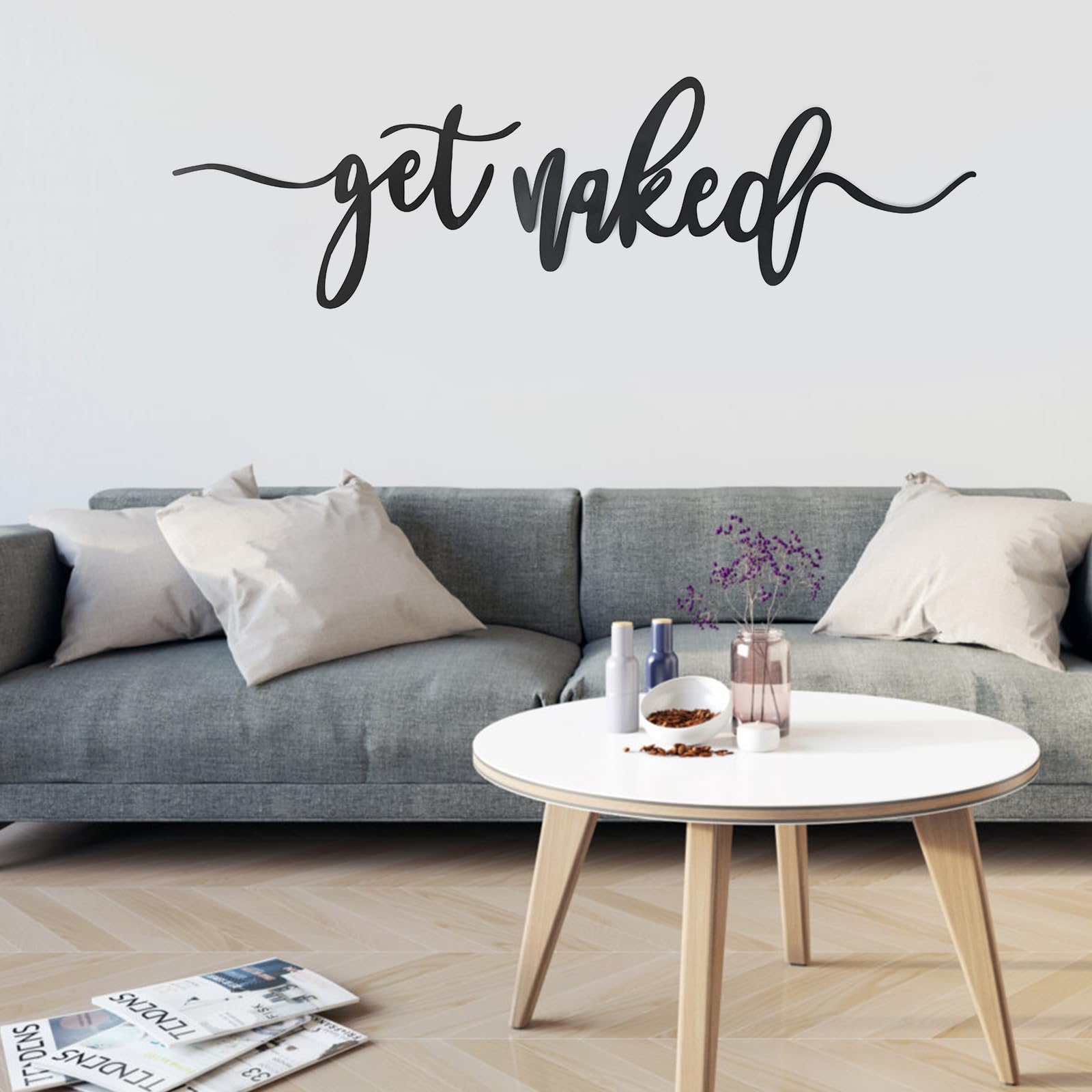 Targa decorativa da parete in metallo con scritta Get Naked