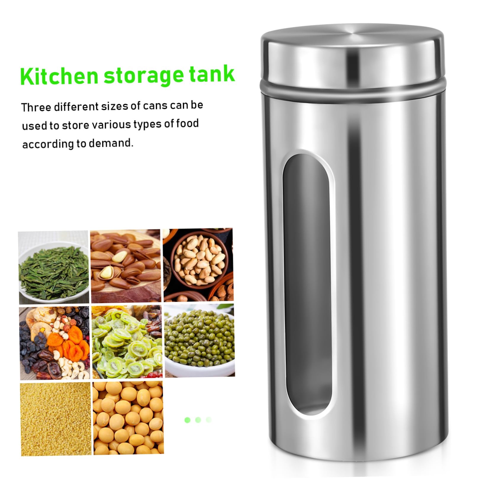 3stücke Vorratsglas für Küche mit Sichtfenster Lebensmittelbehälter aus Edelstahl Vorratsdose für Getreide Bohnen Gewürze Dicht Verschlossen für Frische