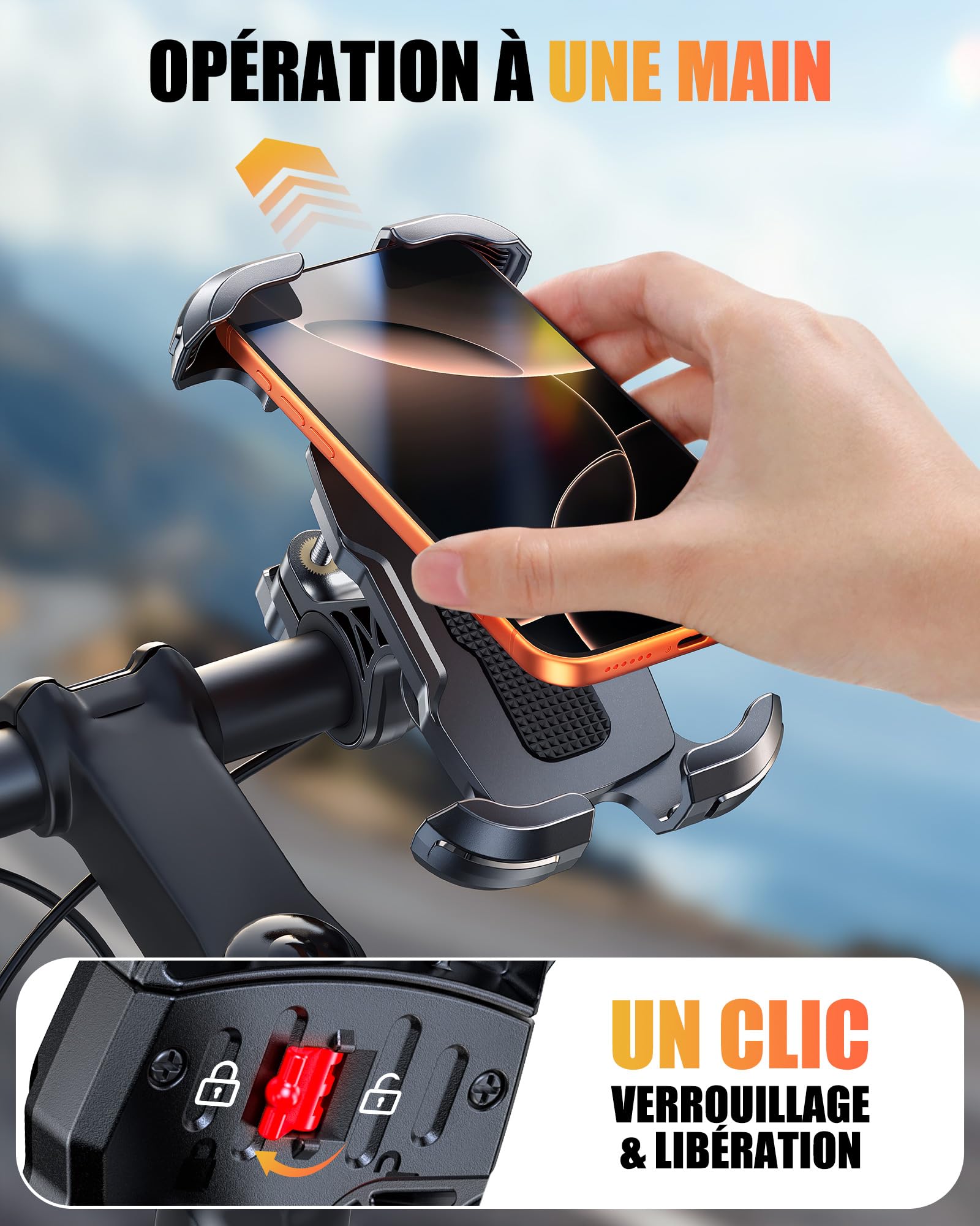 Support Téléphone Vélo/moto Glangeh – Pince Renforcée, Verrouillage 1s, Rotation 360° – Adapté 4,7-6,9 Pouces, Pour Trottinette Et VTT