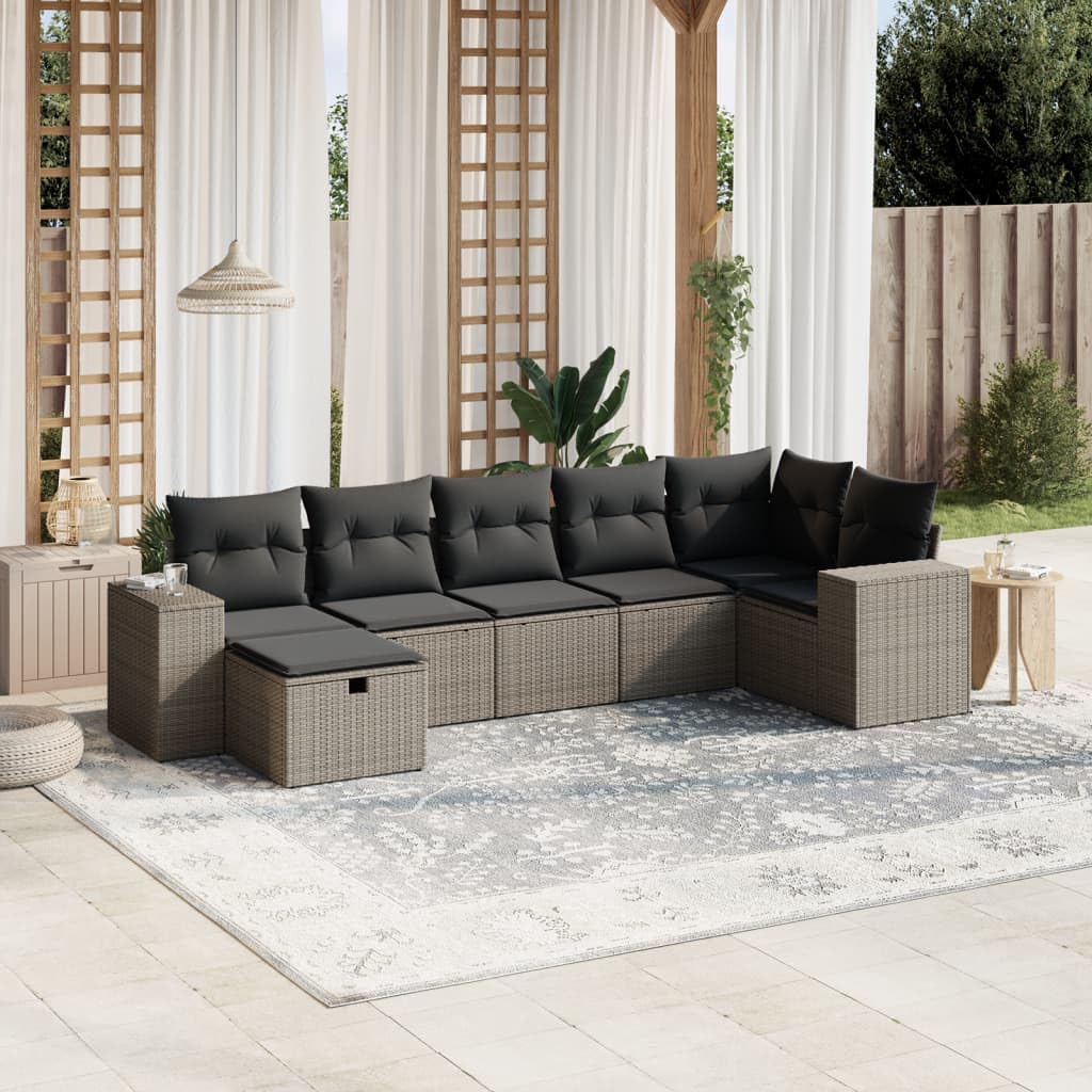 Set di mobili da giardino in rattan sintetico, 7 pezzi, 62 x 62 x 69 cm, resistente alle intemperie, con cuscino lavabile, per terrazza, giardino, balcone e cortile