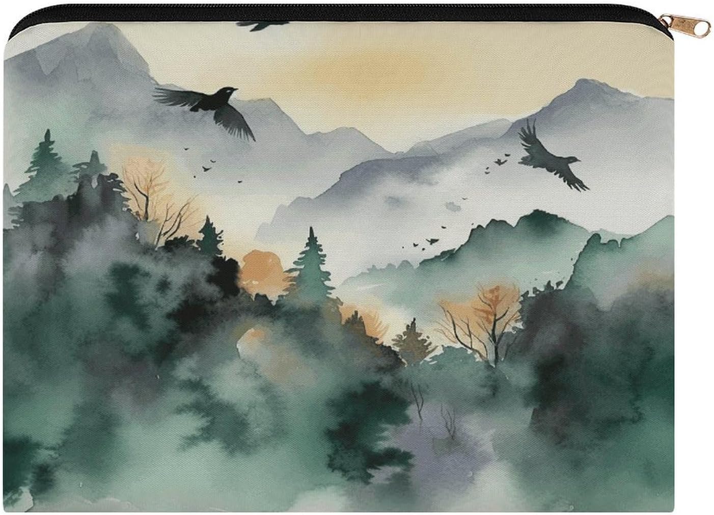 Mountain Birds Watercolor Makeup Bag Toiletry Bag Cosmetic Bag