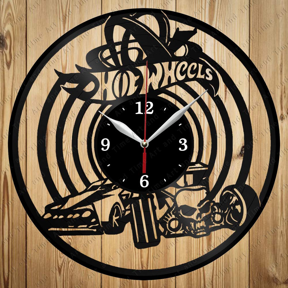 Hotwheels Horloge Murale Vinyle Noir Disque Déco Salon Vintage