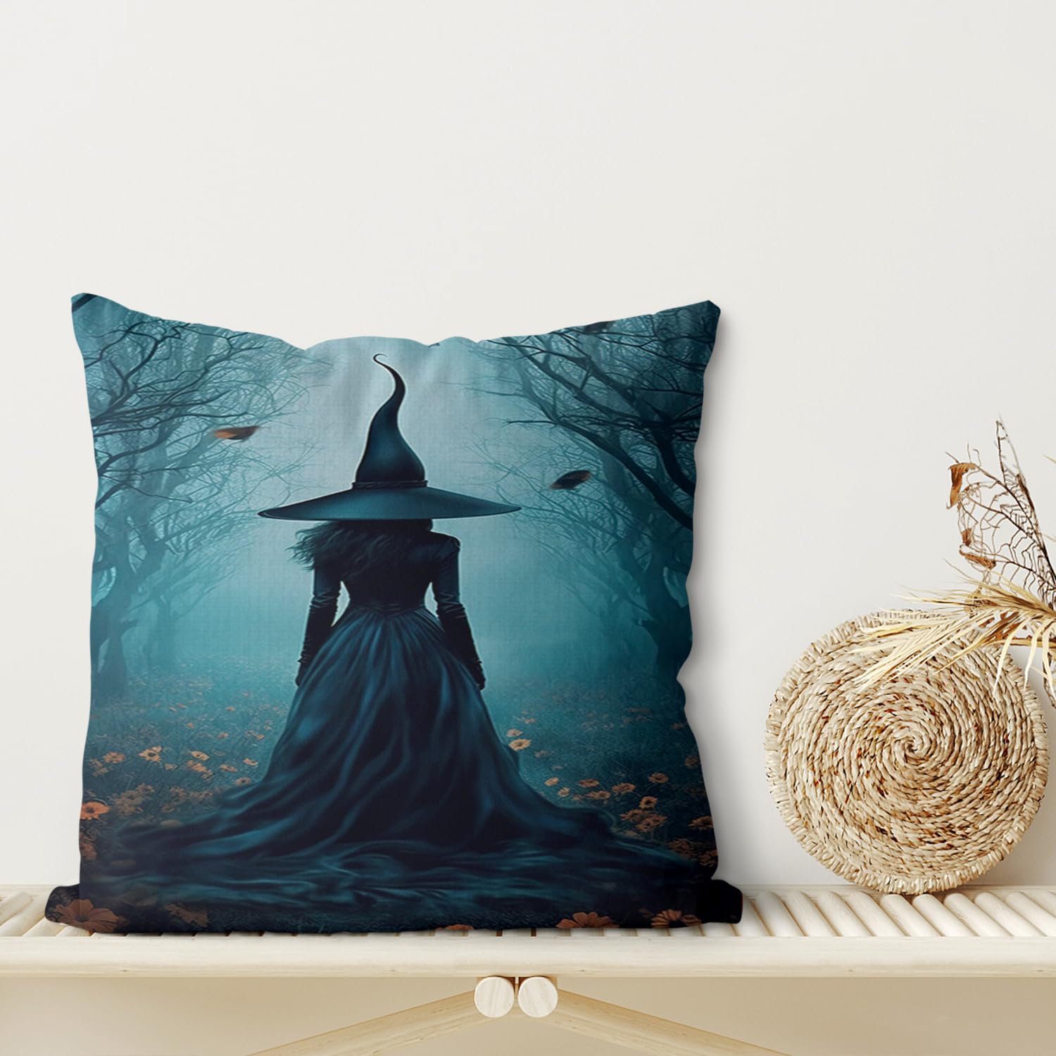 FADALODark Forest Witch Throw Pillow Covers 18x18 inch,Gothic Art Super Soft Square Pillowcase,Halloween Cottagecore Decor,Vintage Autumn Cushion Cover for Couch Living Room Sofa Bedroom