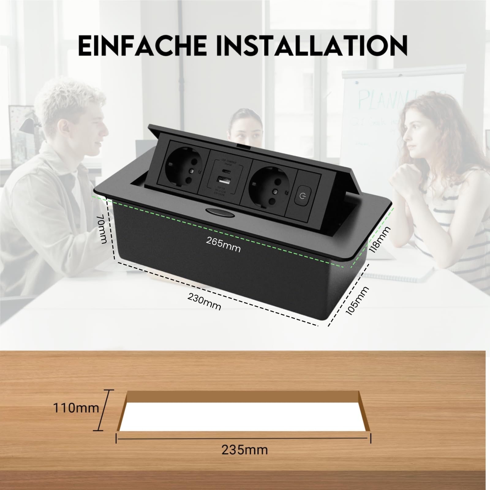 Bureaustopcontact zwart met 3 stopcontacten en 2 USB poorten - XERSOCK6B