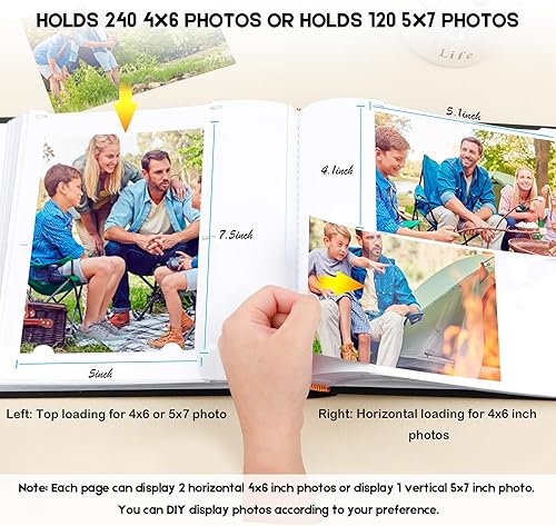 Miniatura 2 de Aevdor Álbum de fotos de 4 x 6 con espacio de escritura con capacidad para 240 fotos de 4 x 6 pulgadas o 120 fotos de 5 x 7 pulgadas, cubierta de